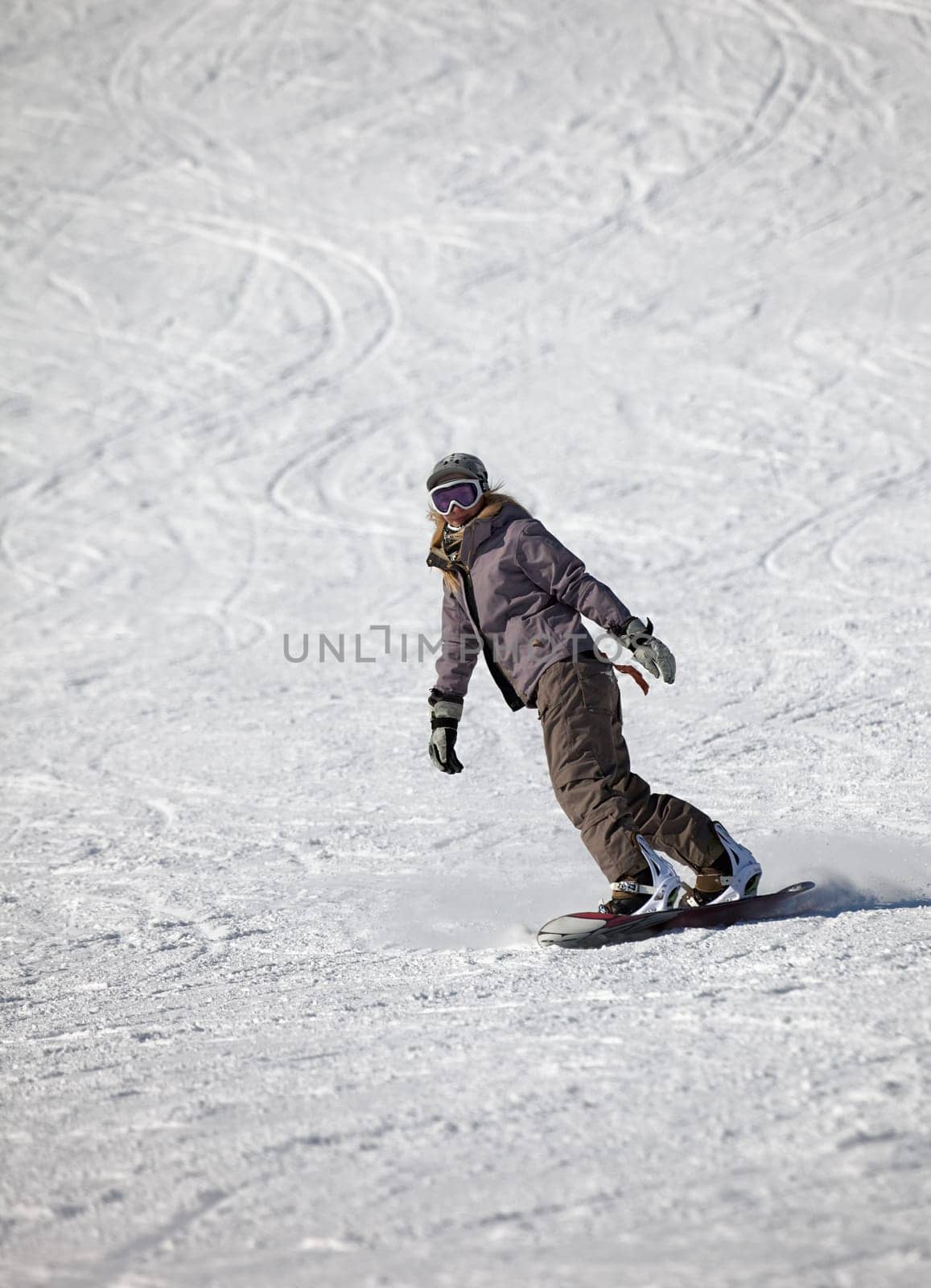 Girl  snowborder, Belokurikha, winter resort.