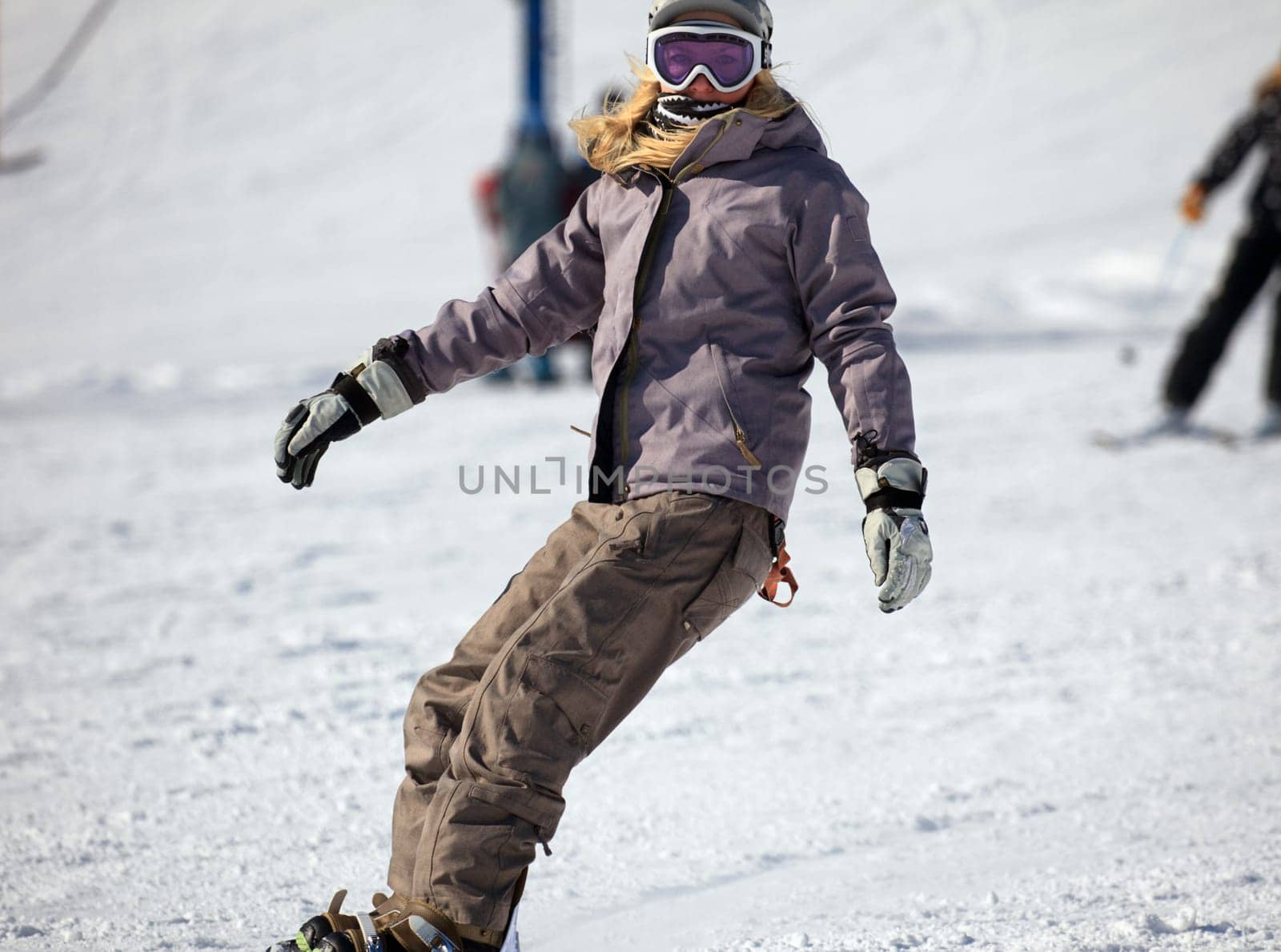 Girl  snowborder, Belokurikha, winter resort.