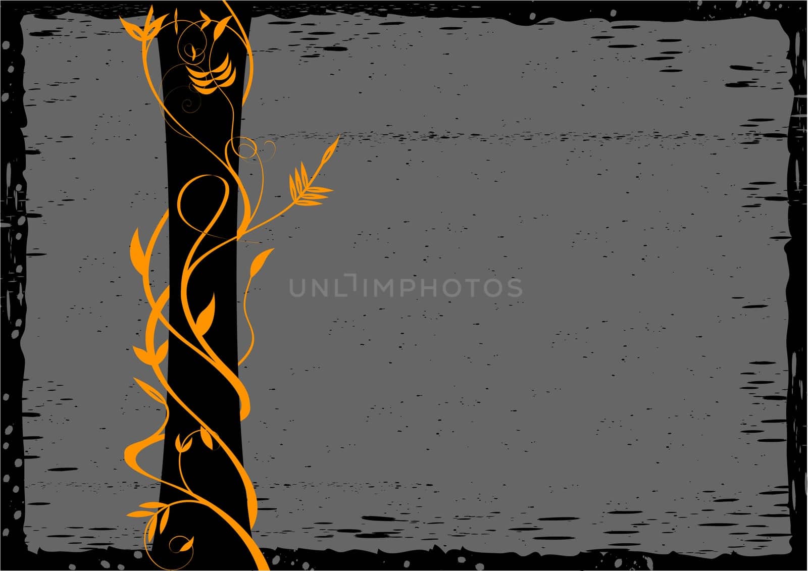 Grunge floral background with a column and lianas