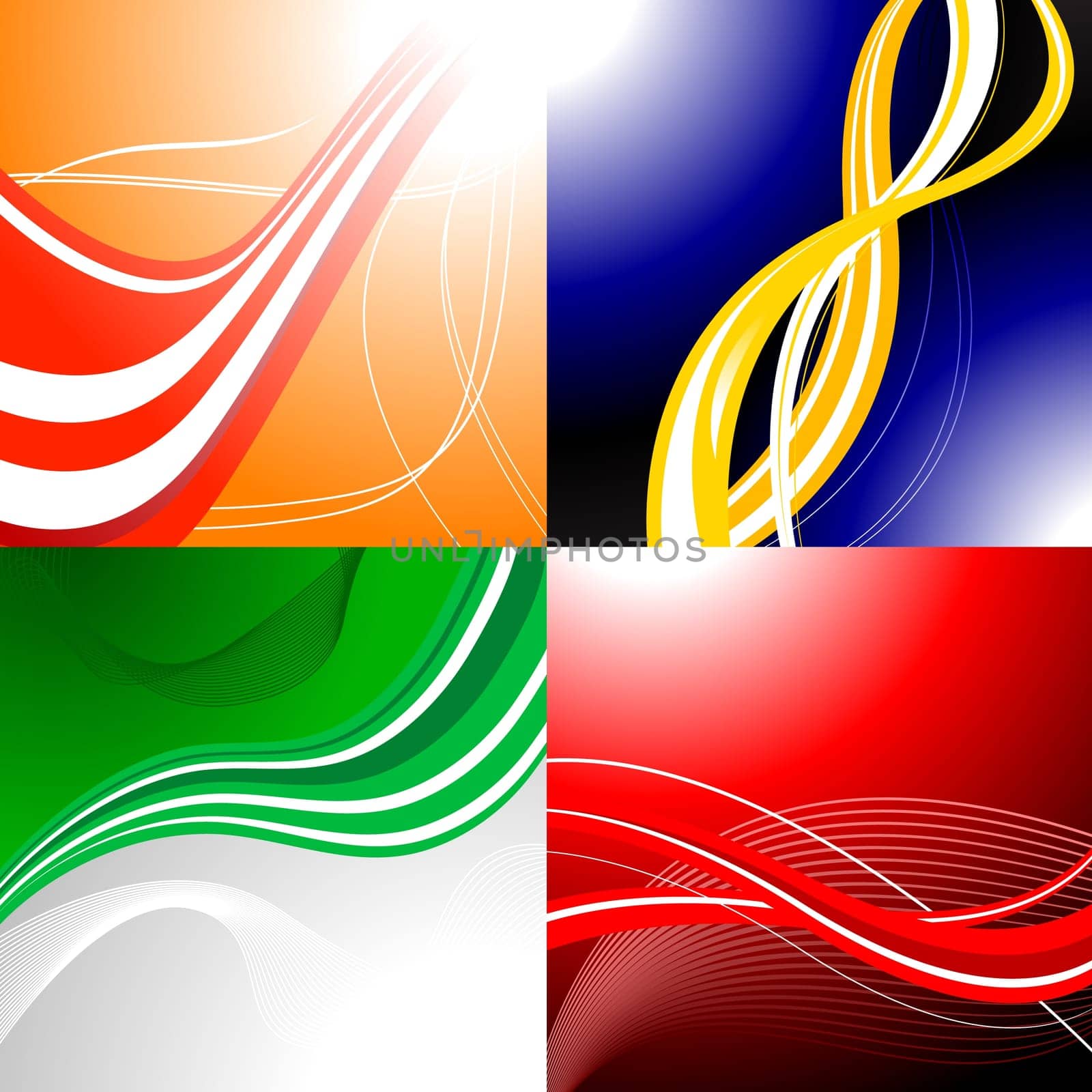 Four colourful abstract backgrounds with waves and gradient