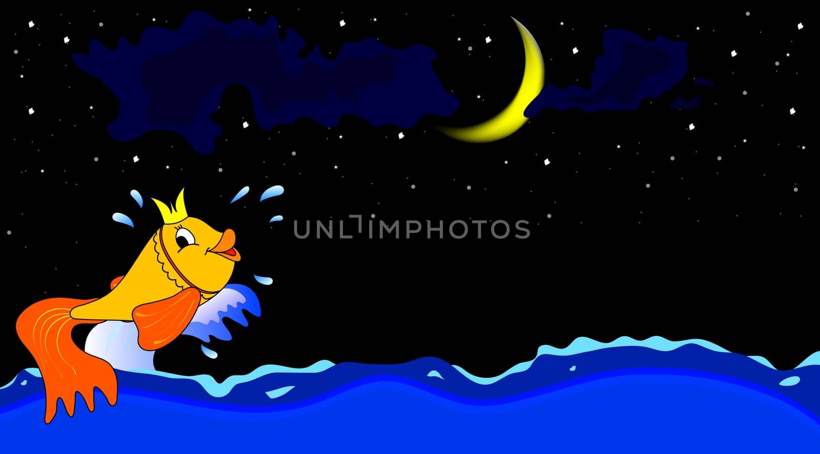 Nice goldfish on a wave in the sea