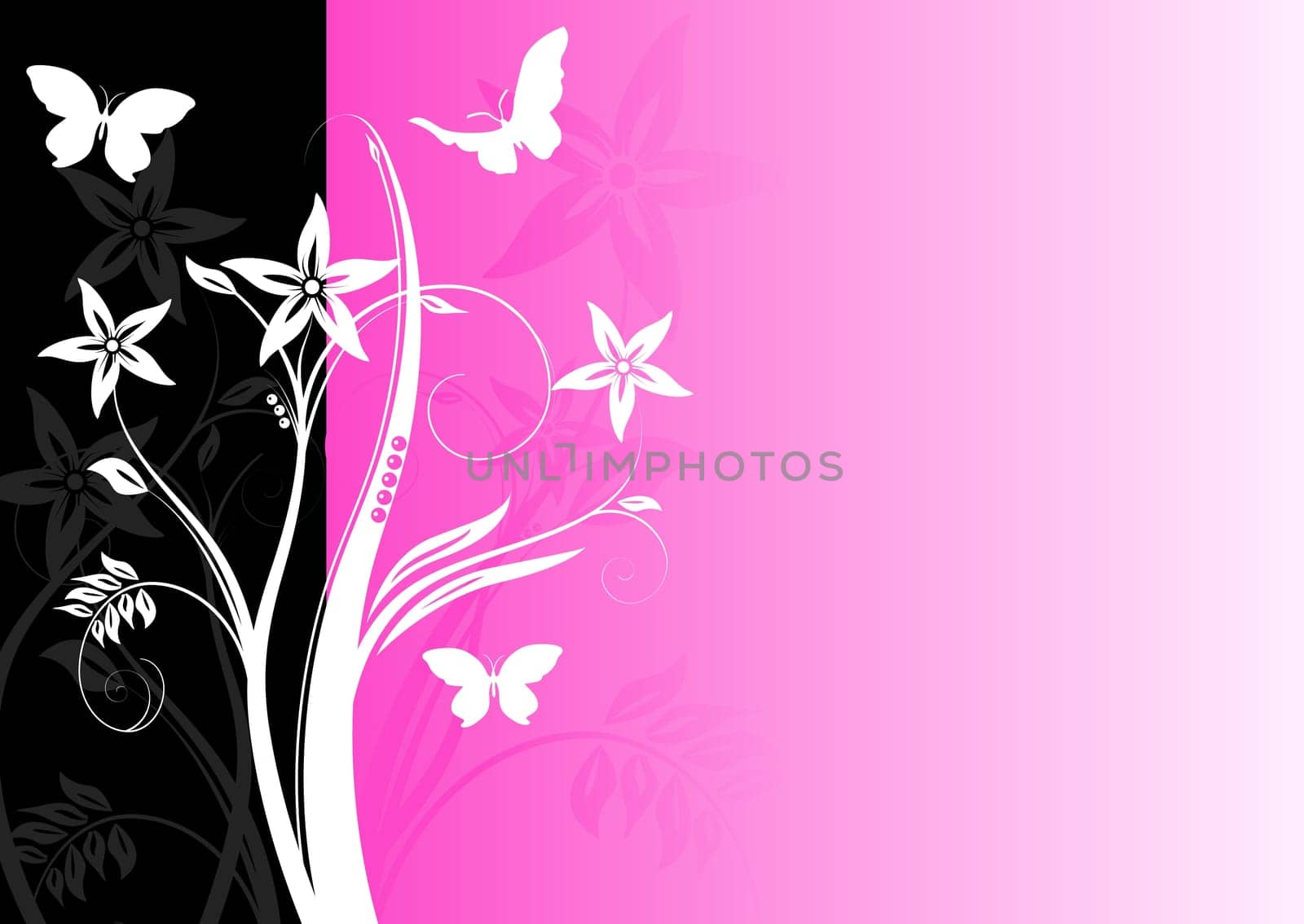 Colourful bright floral background with butterfly