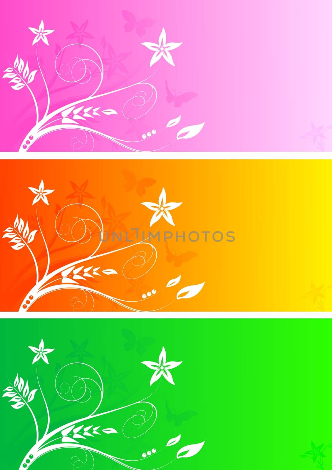 Set of three colourful bright floral banners