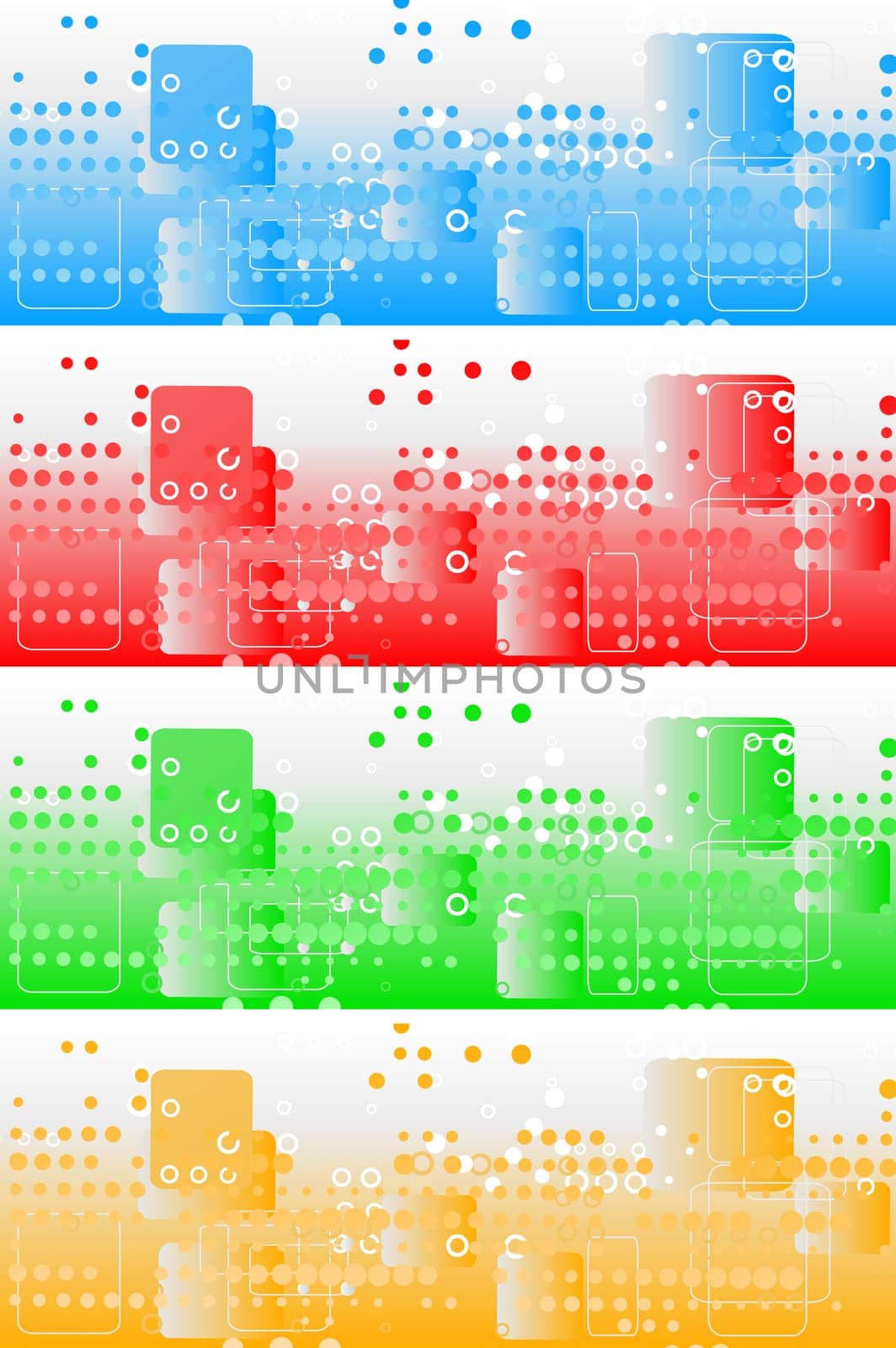 Set of four colourful banners: squares and circles