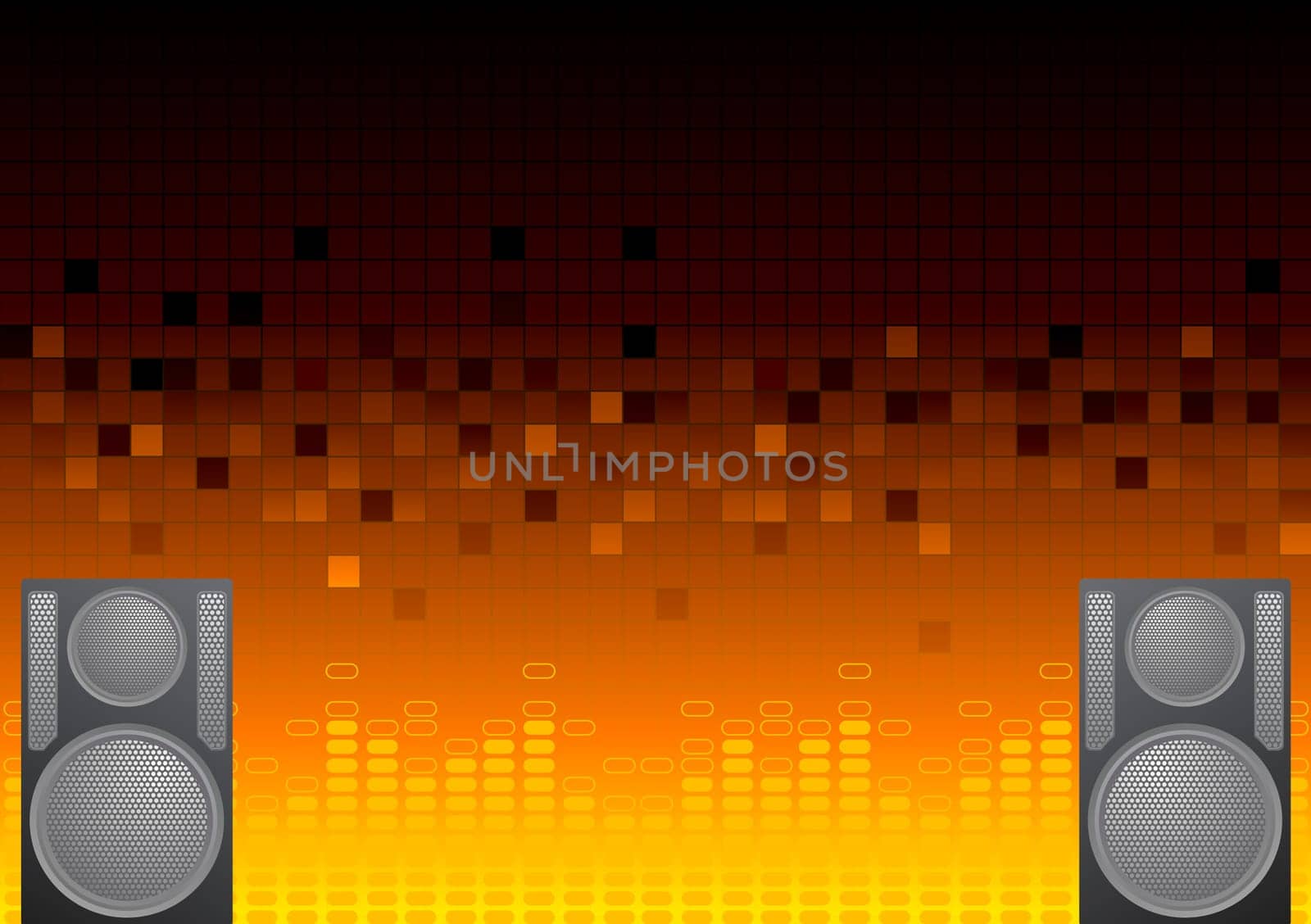 Abstract musical background with equalizer and loudspeakers