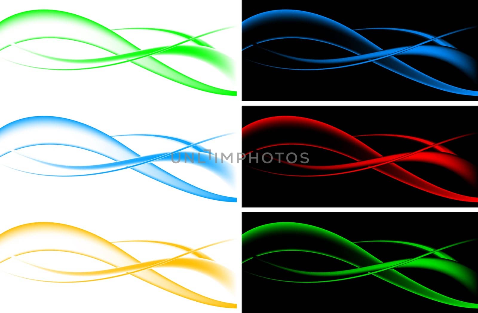 Abstract colourful waves - on white and black backgrounds