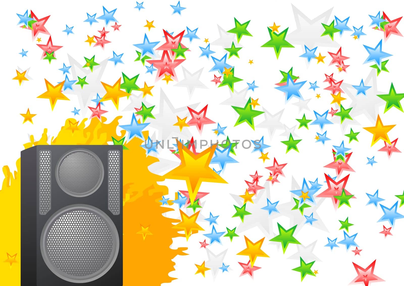 Abstract musical background with loudspeaker and stars