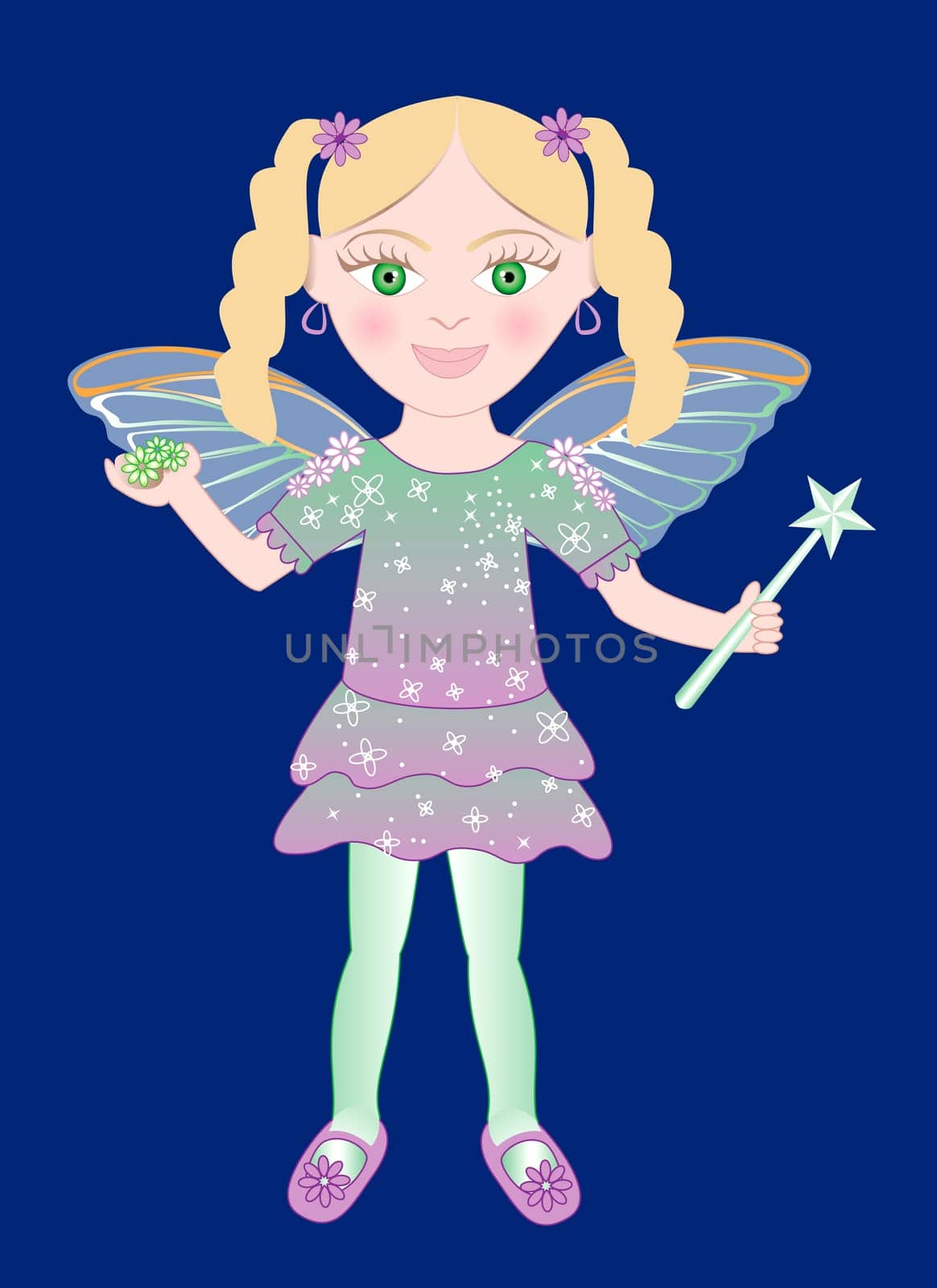 Vector of cute little Fairy girl with wand and Flowers.