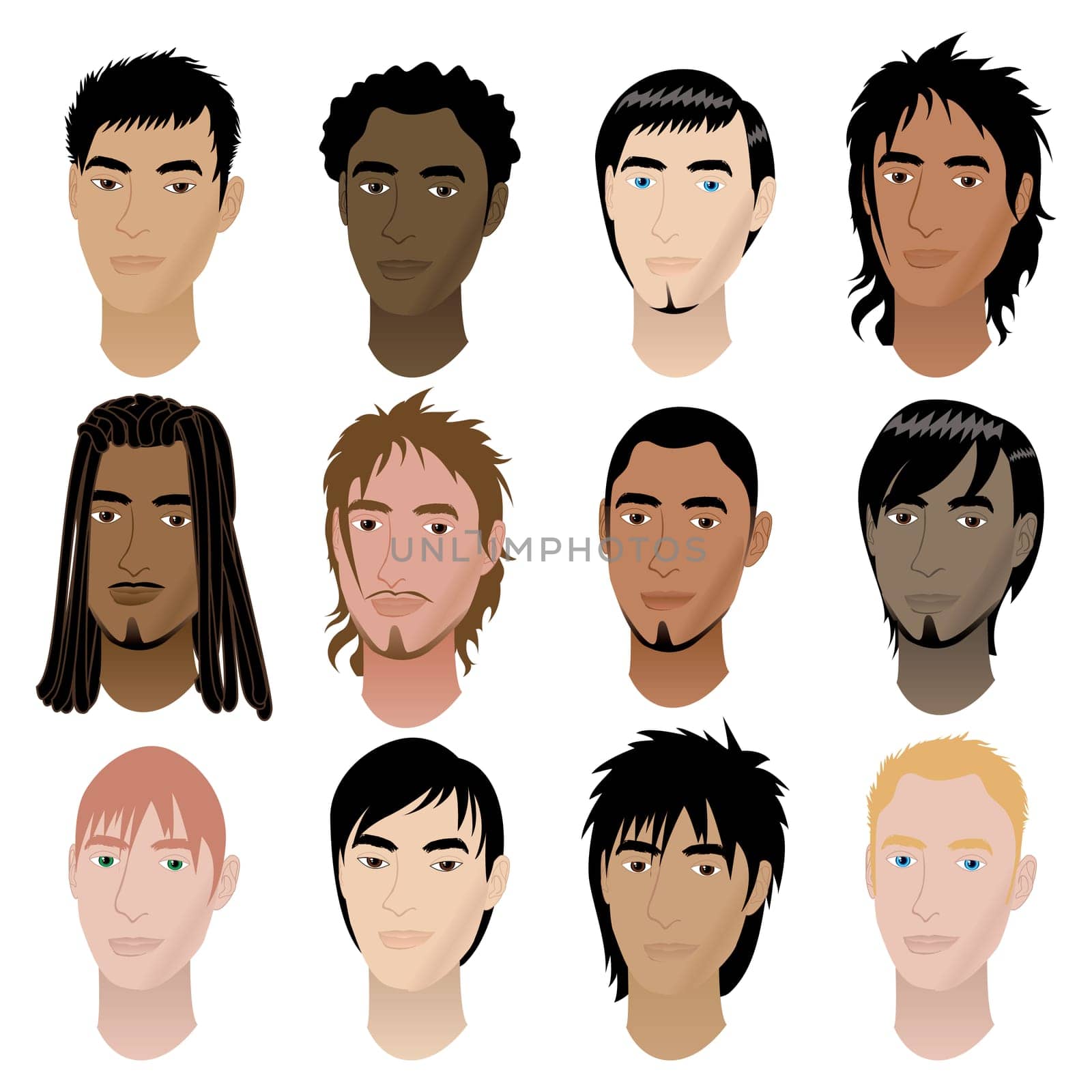 Vector Illustration of 12 men faces. Men Faces #6.