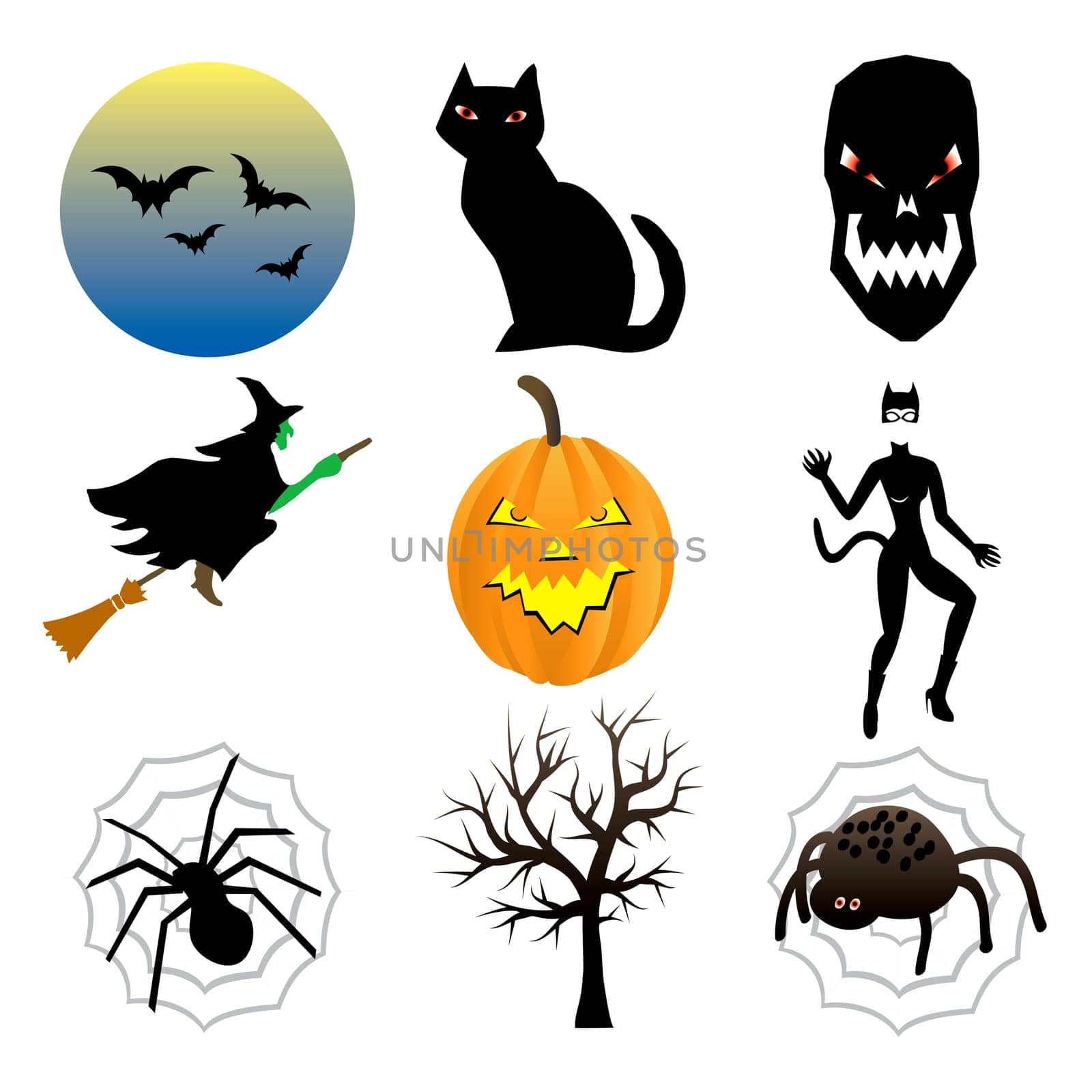 Vector Illustration of nine different Halloween icons.