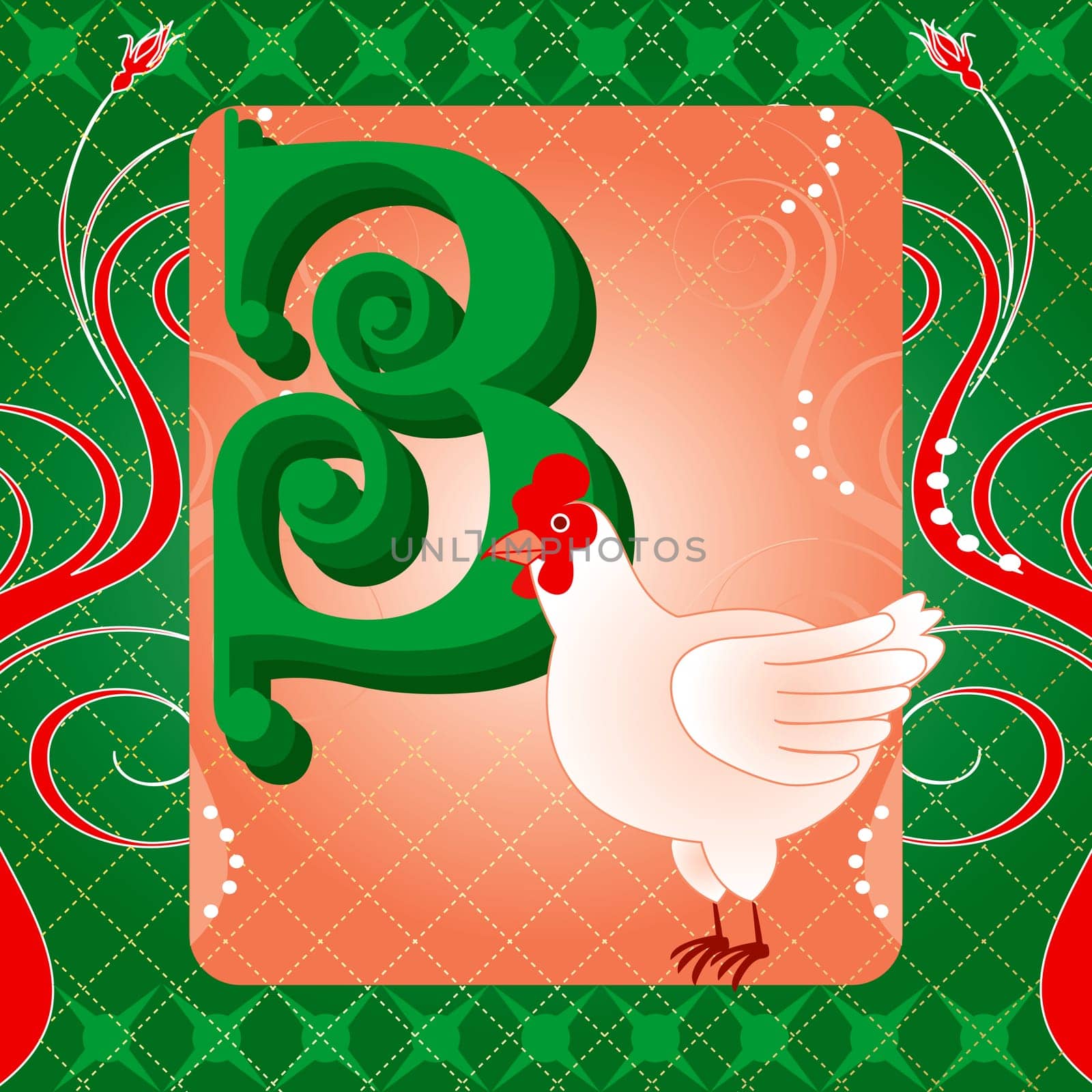 Vector Illustration Card for the 12 days of Christmas. Three French Hens.