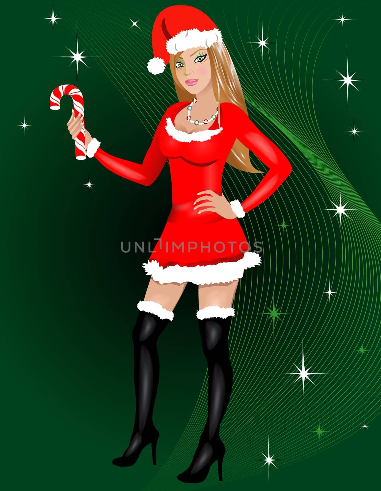 Vector Illustration for Christmas of a dressed up Sexy Santa Costume.