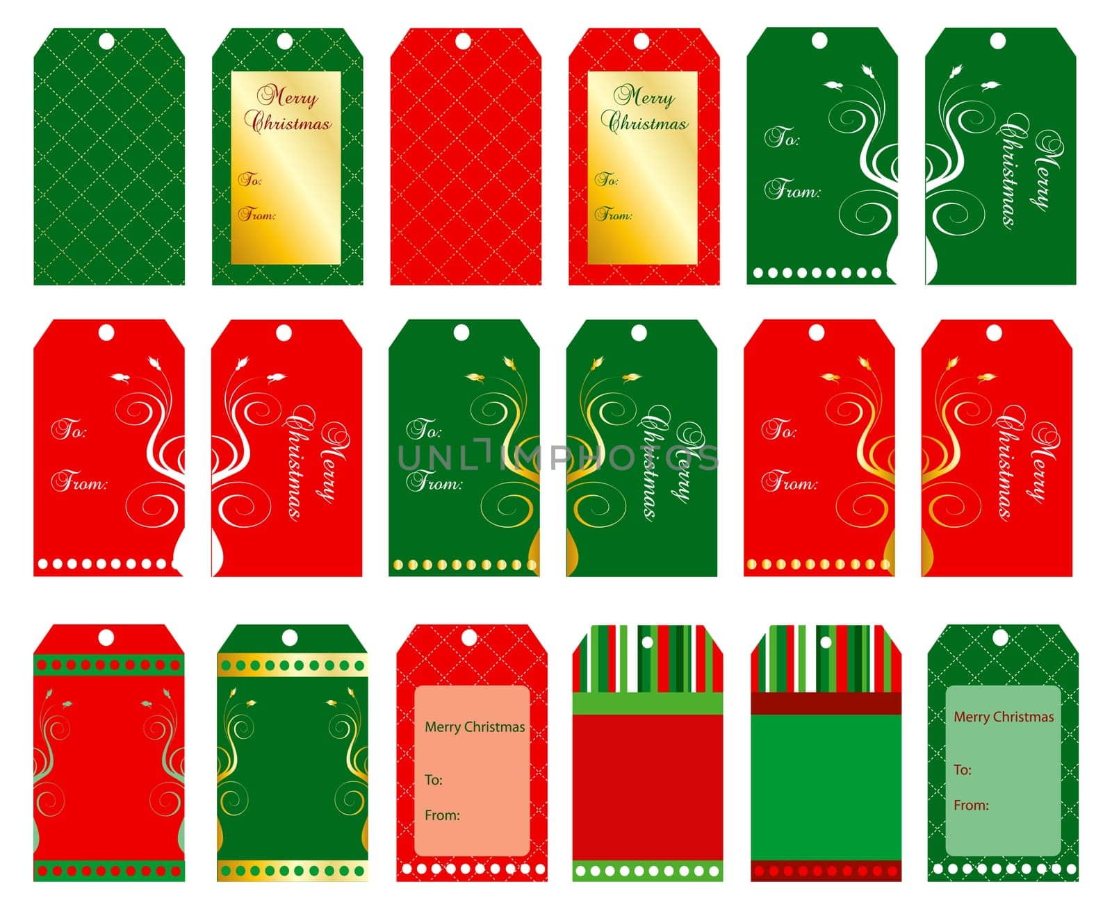 Vector Illustration of 18 Christmas tags or cards.