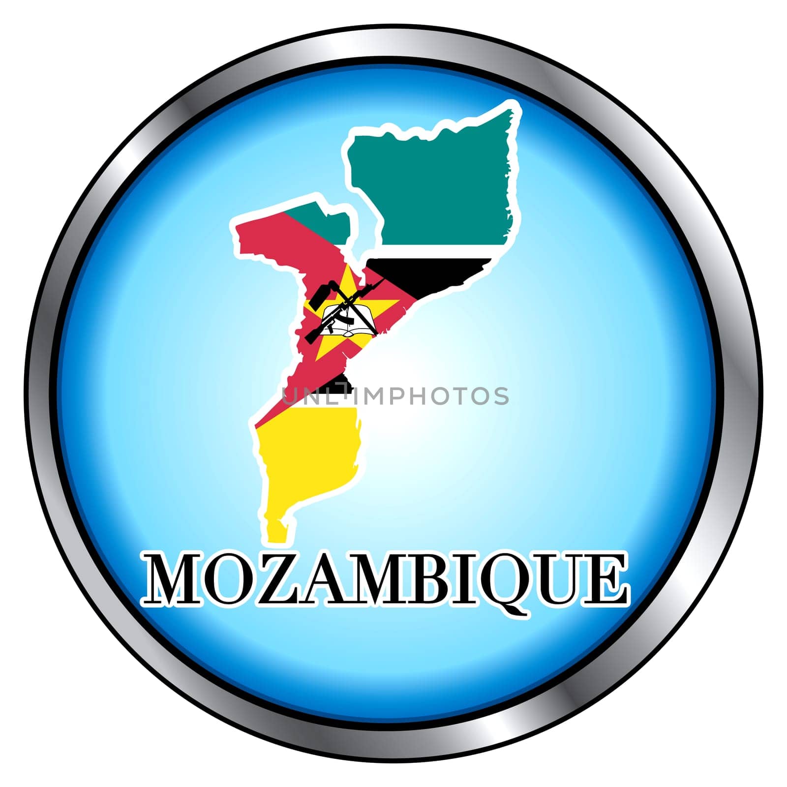 Vector Illustration for Mozambique, Round Button.