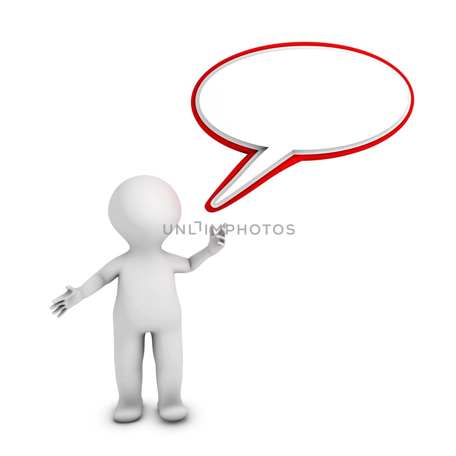 A character with a red attractive speech balloon. Insert your text into the speech balloon
