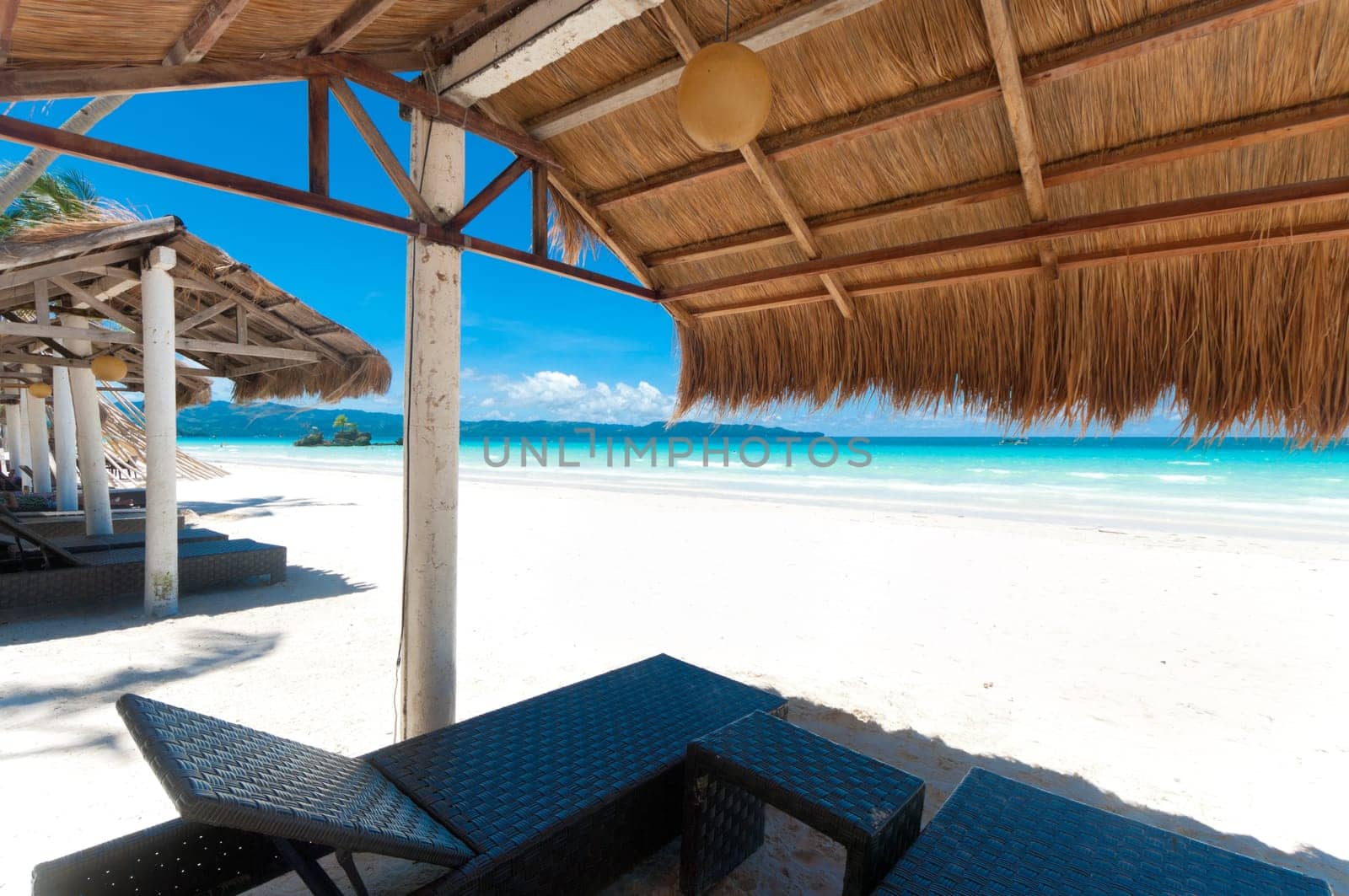 shelter made of natural materials on a tropical beach