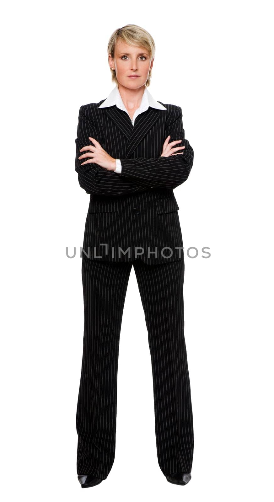 young confident blond business woman, isolated on white