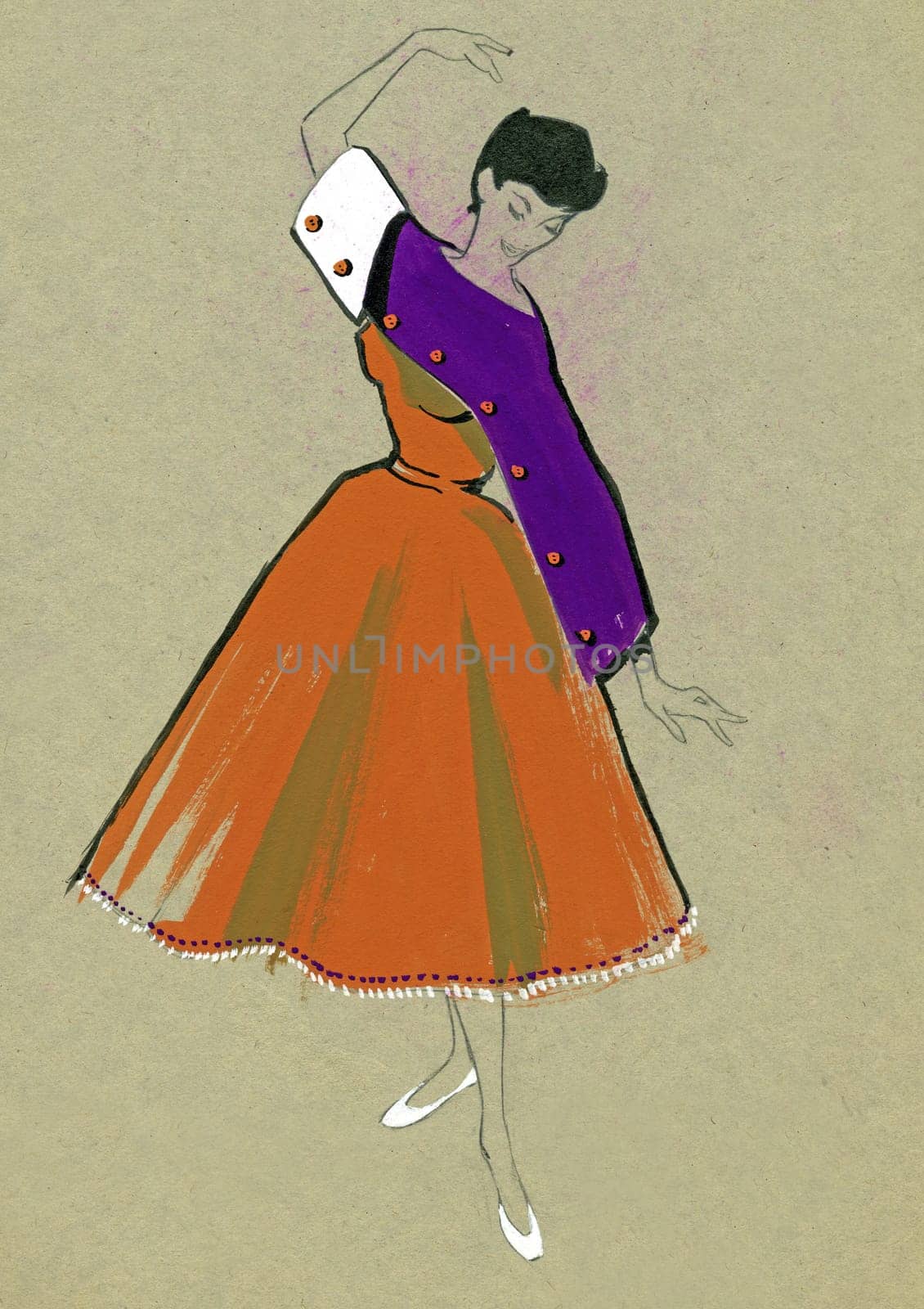 Sketch of a woman dress over plain background