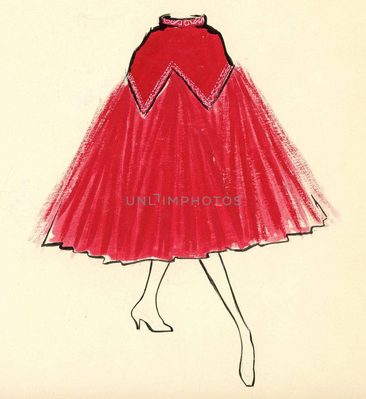 Sketch of a woman skirt over plain background