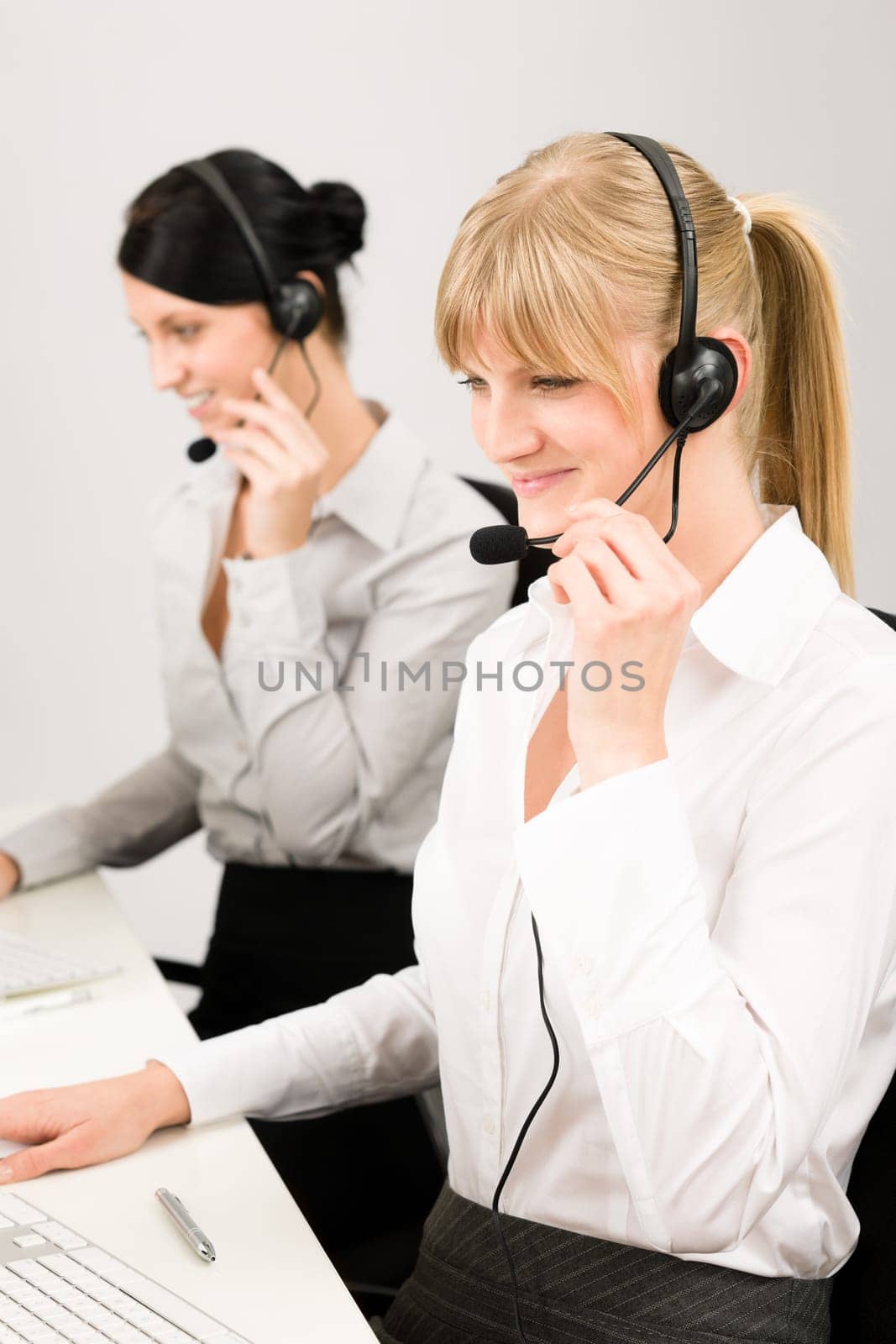 Customer service team woman call center smiling operator phone headset
