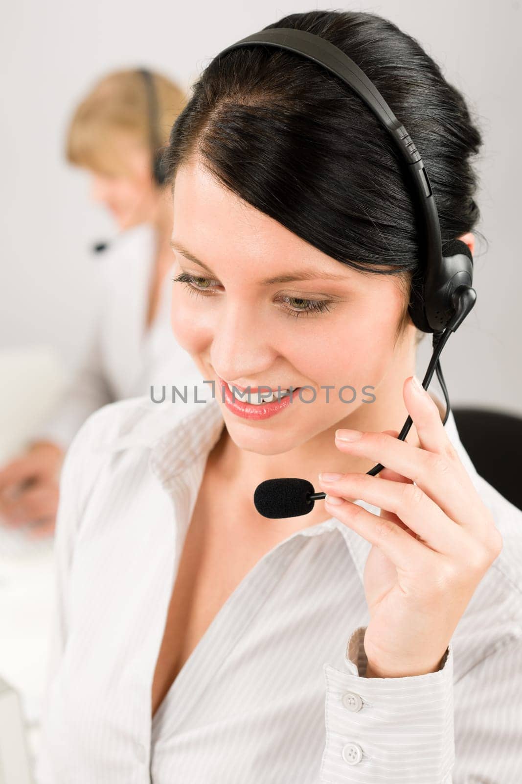 Customer service team woman call center smiling operator phone headset