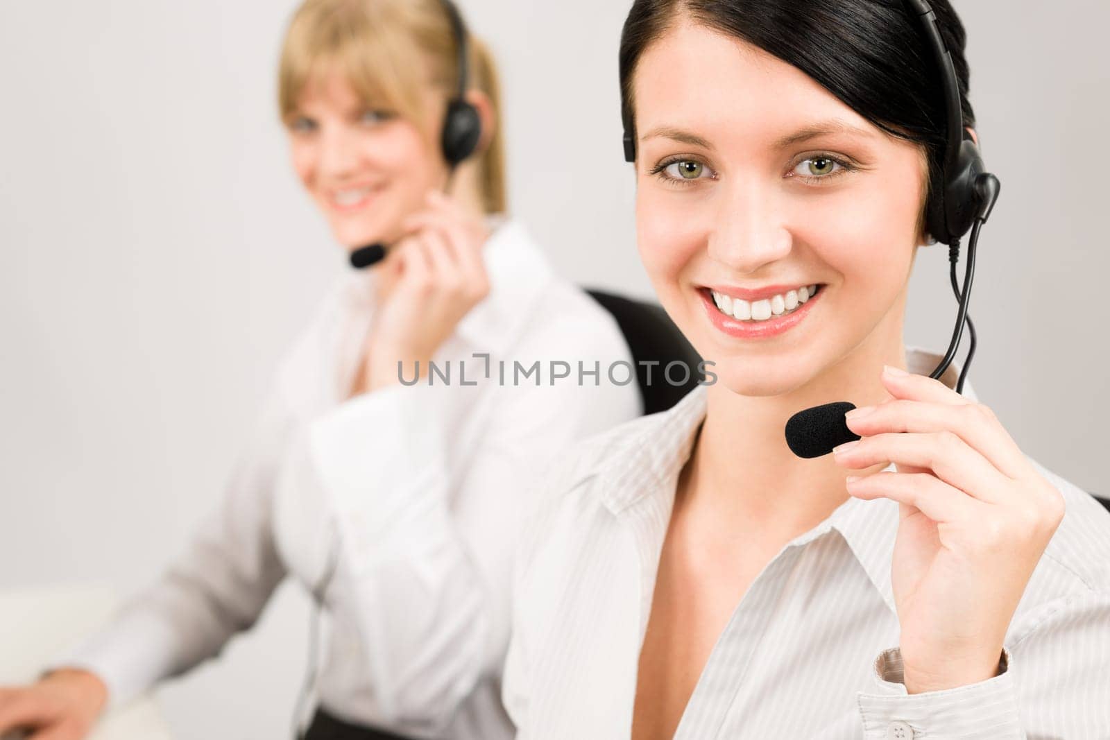Customer service team woman call center smiling operator phone headset