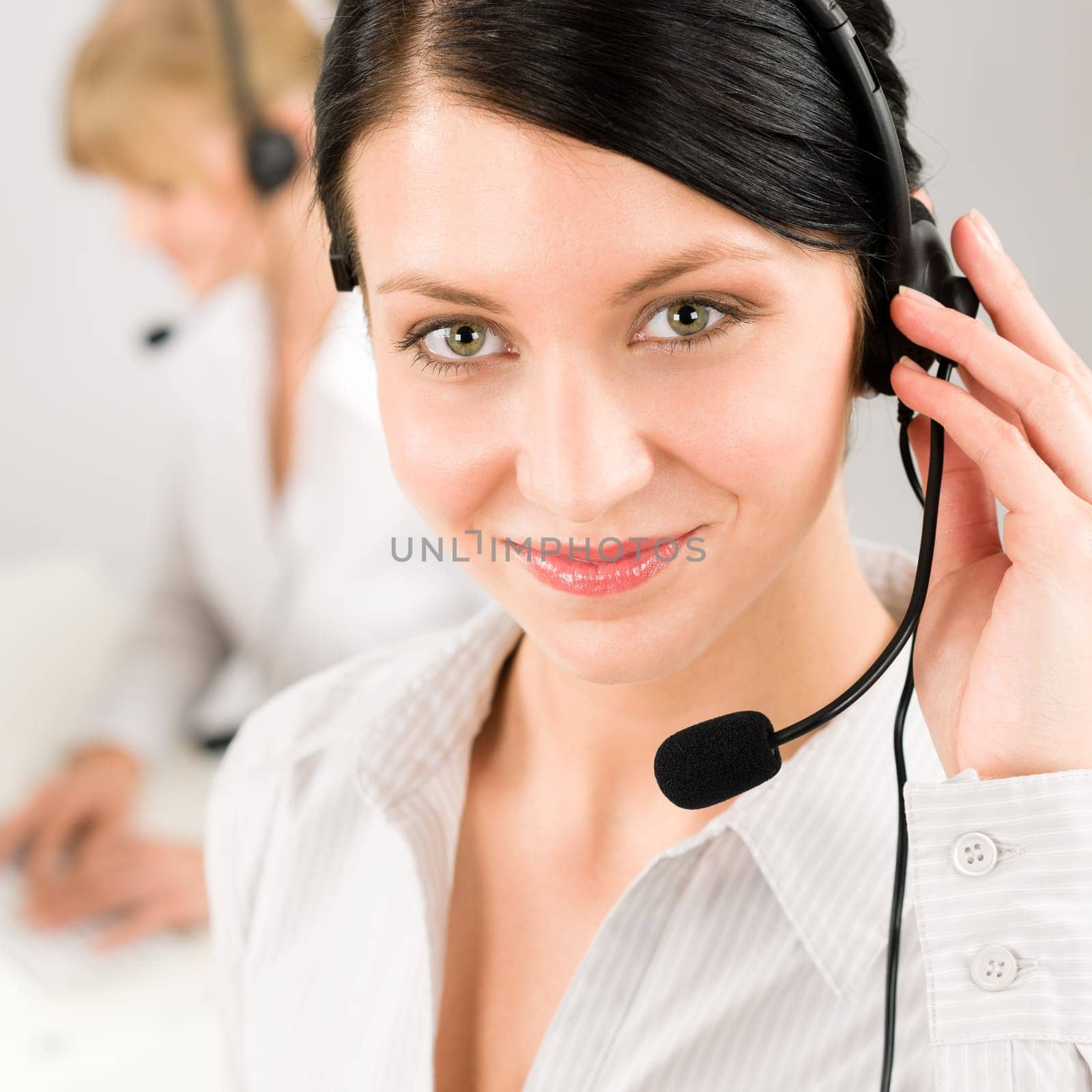 Customer service team woman call center smiling operator phone headset
