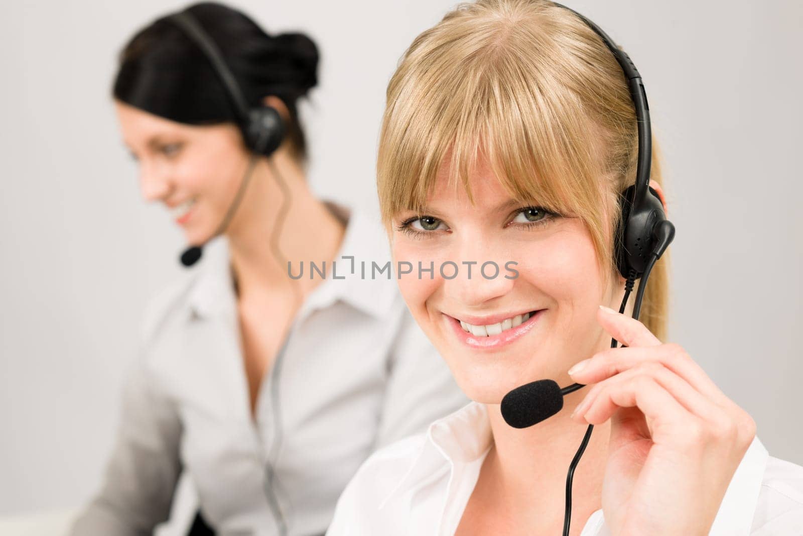 Customer service team woman call center smiling operator phone headset