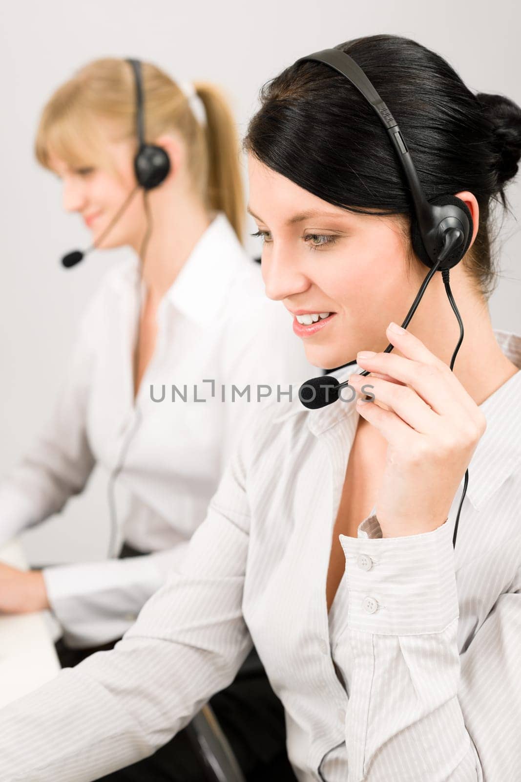 Customer service team woman call center smiling operator phone headset