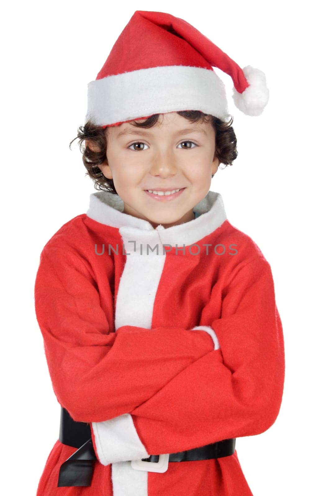 Adorable small santa a over white background