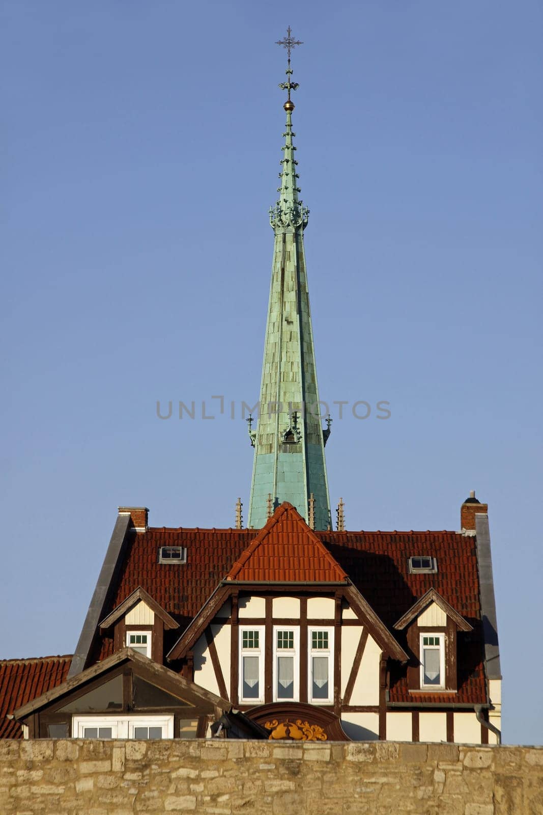 Old town Mühlhausen with tower of St. Mary's Church