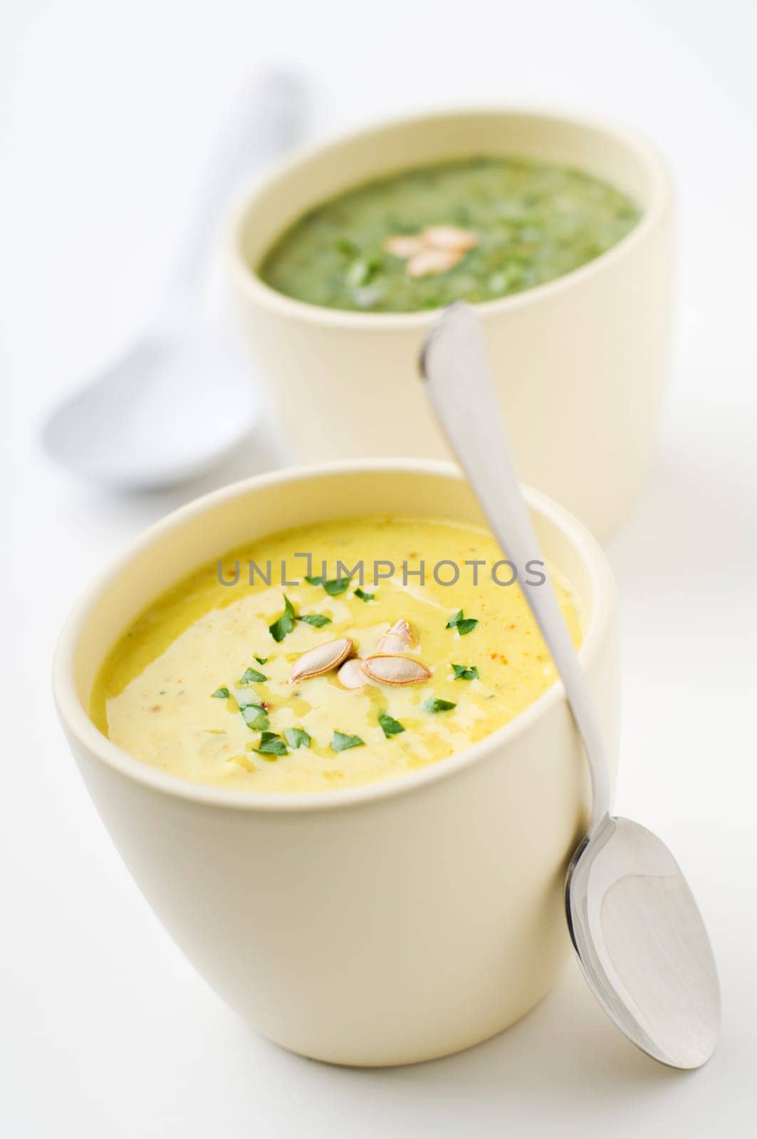 Fresh orange pumpkin soup close up shoot