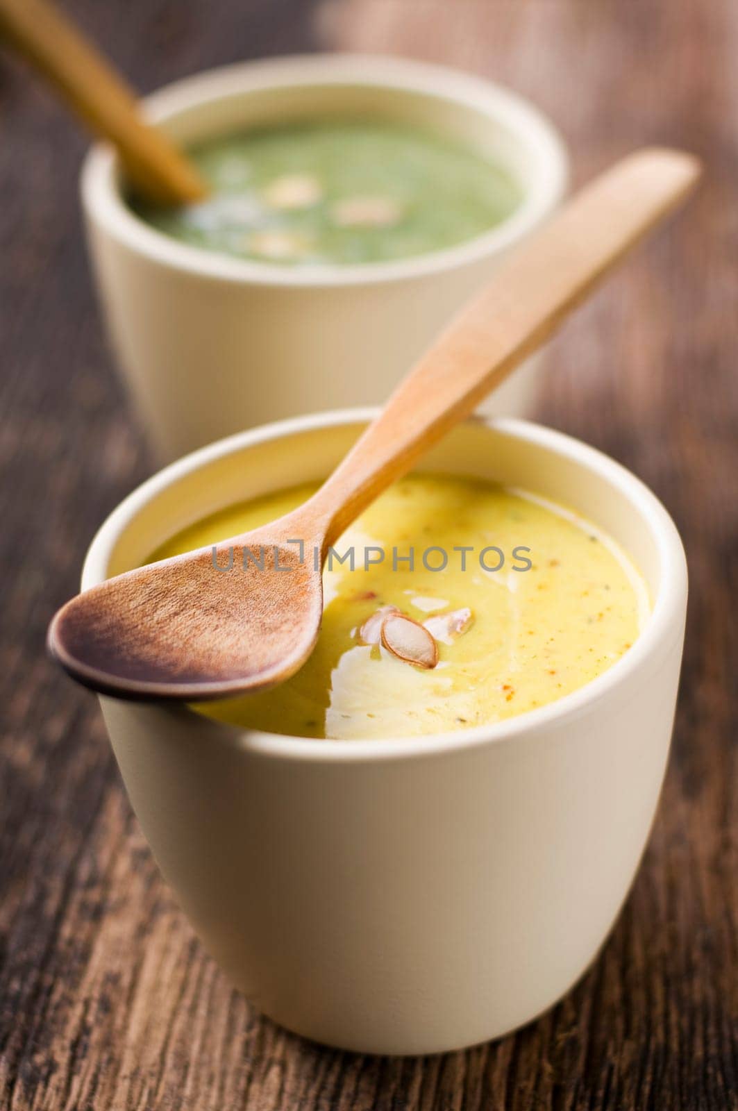 Fresh orange pumpkin soup close up shoot