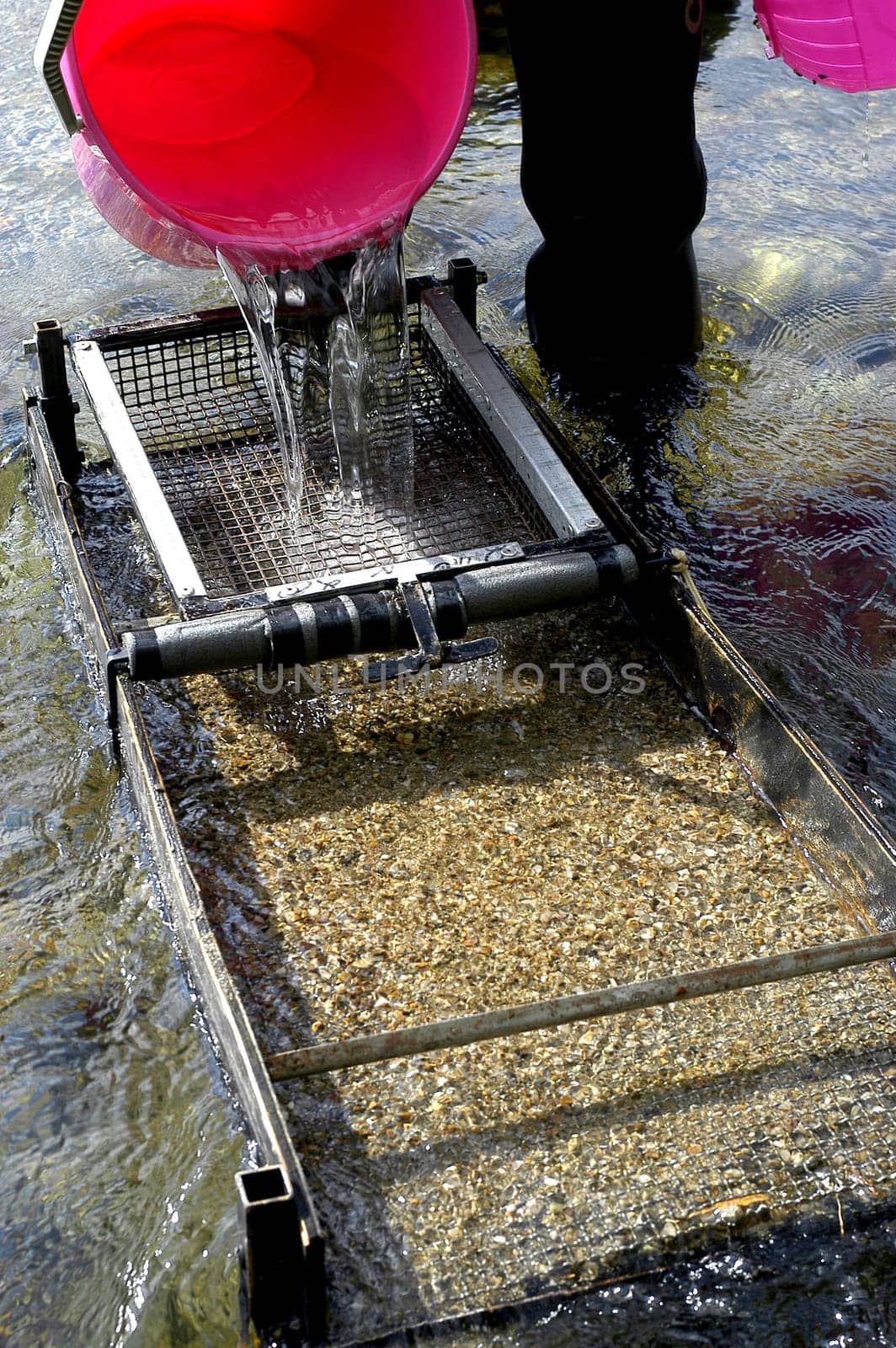 prospector panning for gold in rivers in France in the Gard region