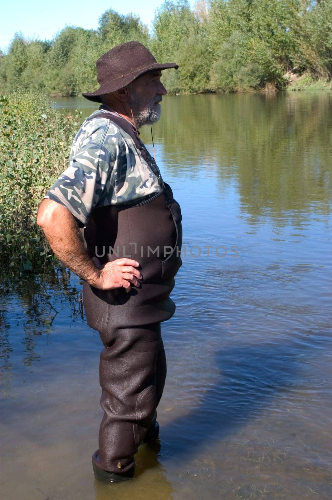prospector panning for gold in rivers in France in the Gard region