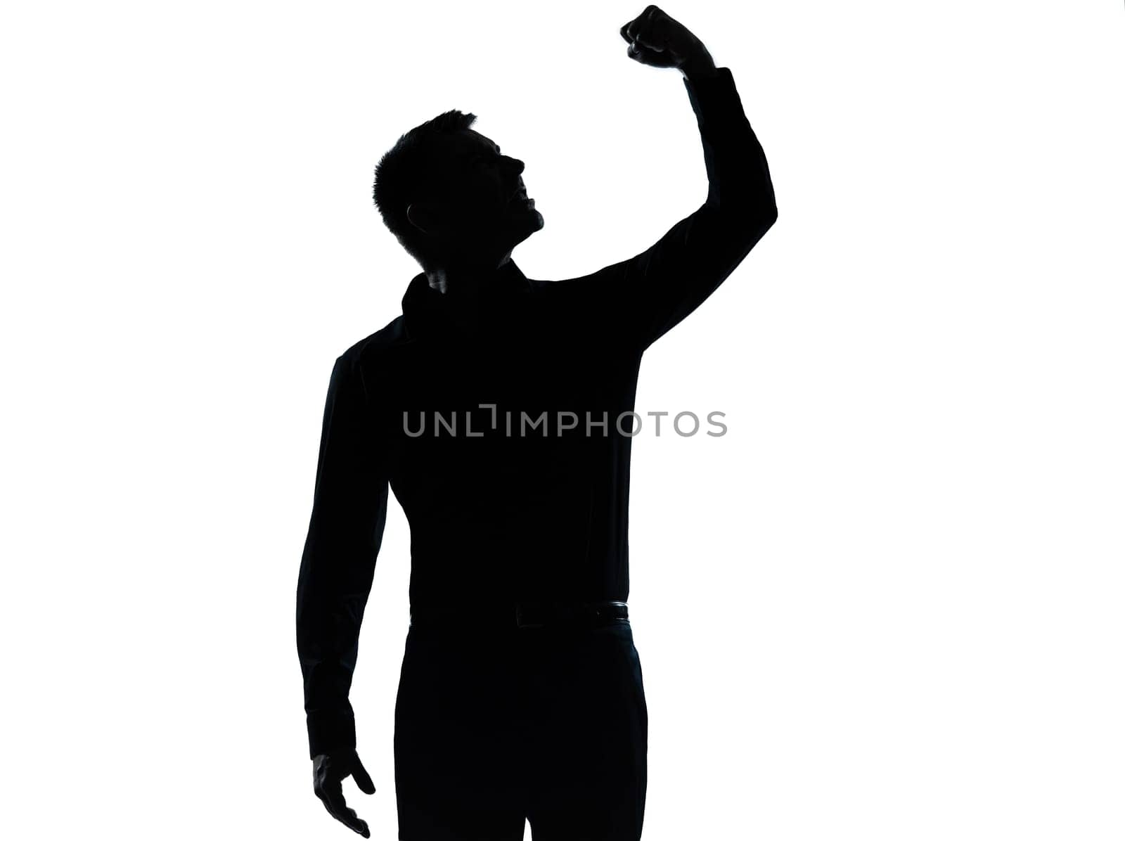 one caucasian business man angry fisting up  silhouette standing Full length in studio isolated on white background