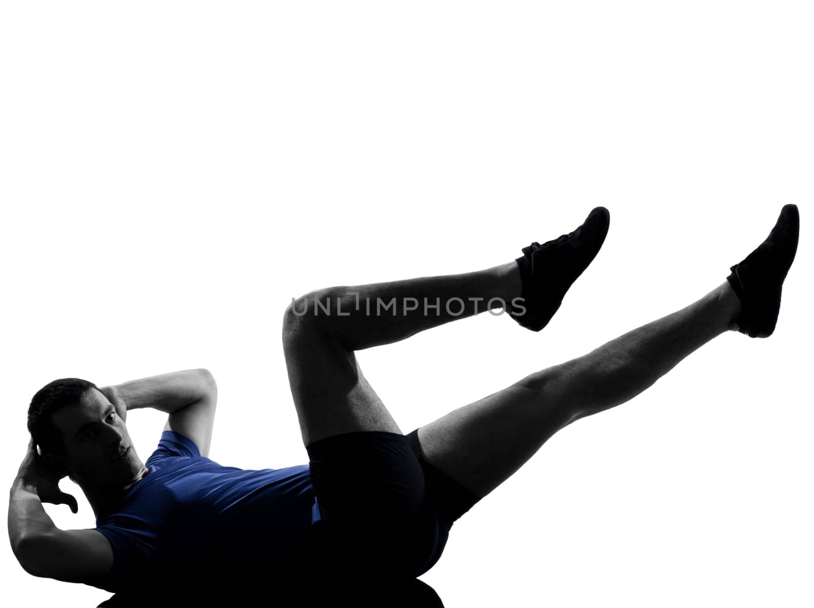 man exercising workout fitness aerobics posture in silhouette studio isolated on white background