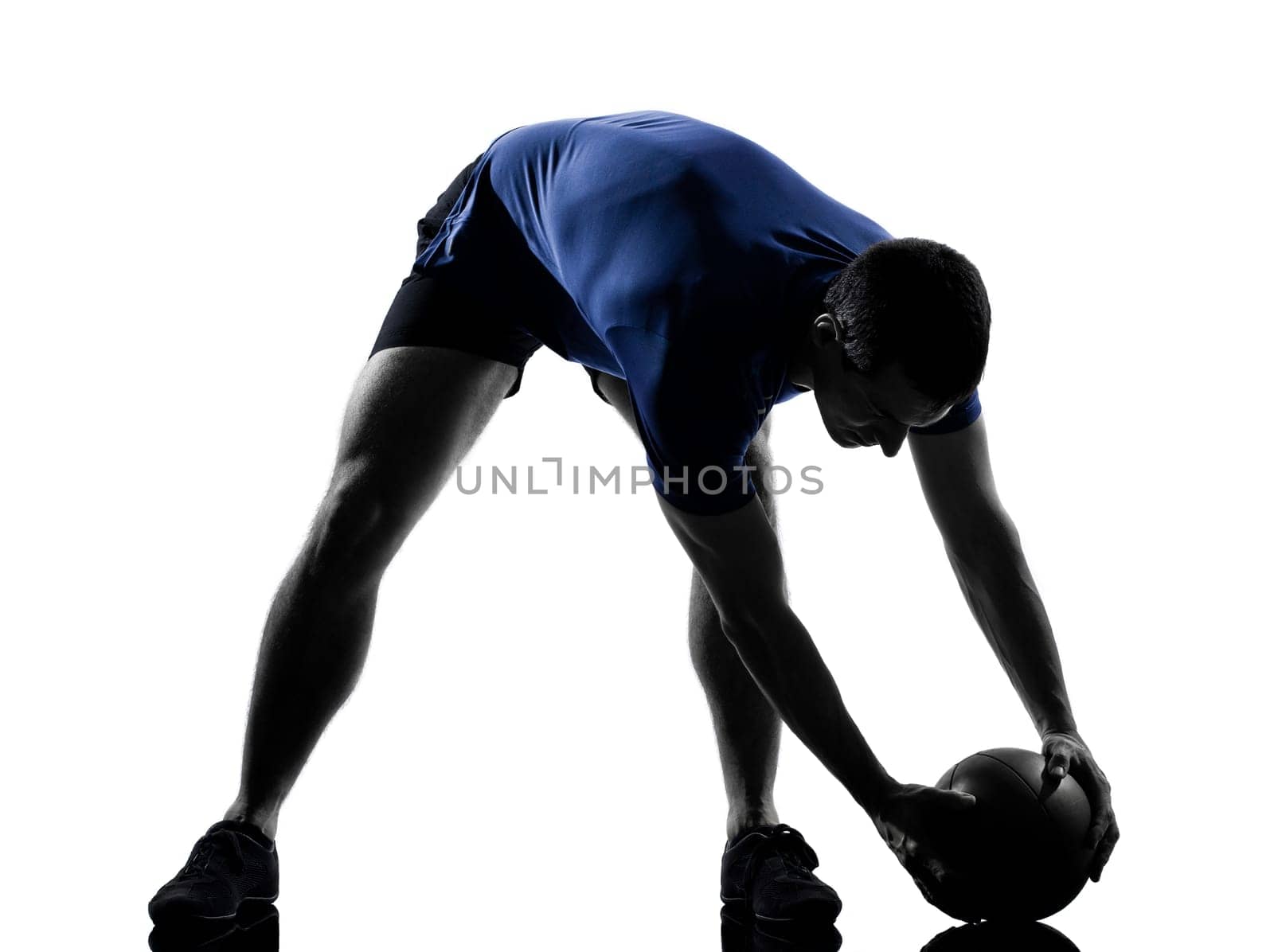 man exercising workout fitness aerobics posture in silhouette studio isolated on white background