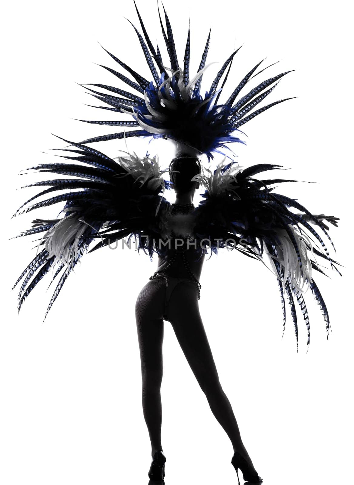 woman showgirl dancer revue dancing in studio isolated on white background