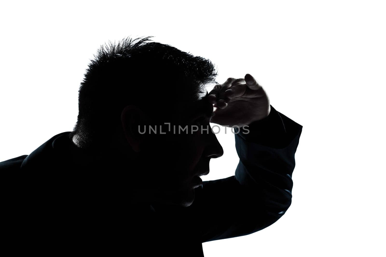 one caucasian man portrait silhouette looking forward gesture in studio isolated on white background