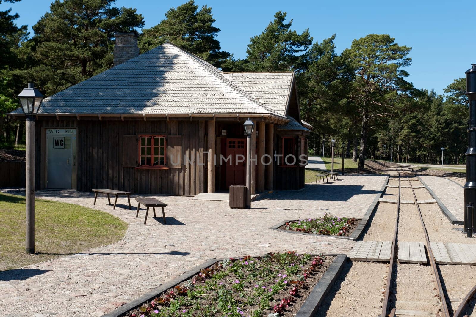 small rural railway station in sunny day
