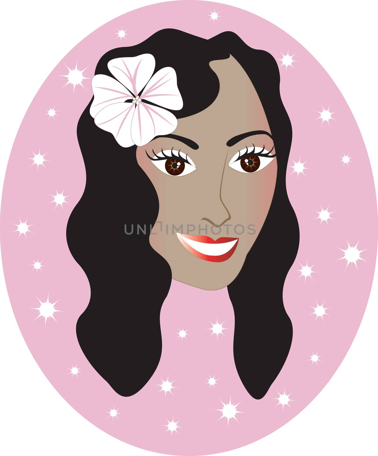 Vector pretty Hawaiian girl with Pink background. Great for personalization, see many other faces with different looks.