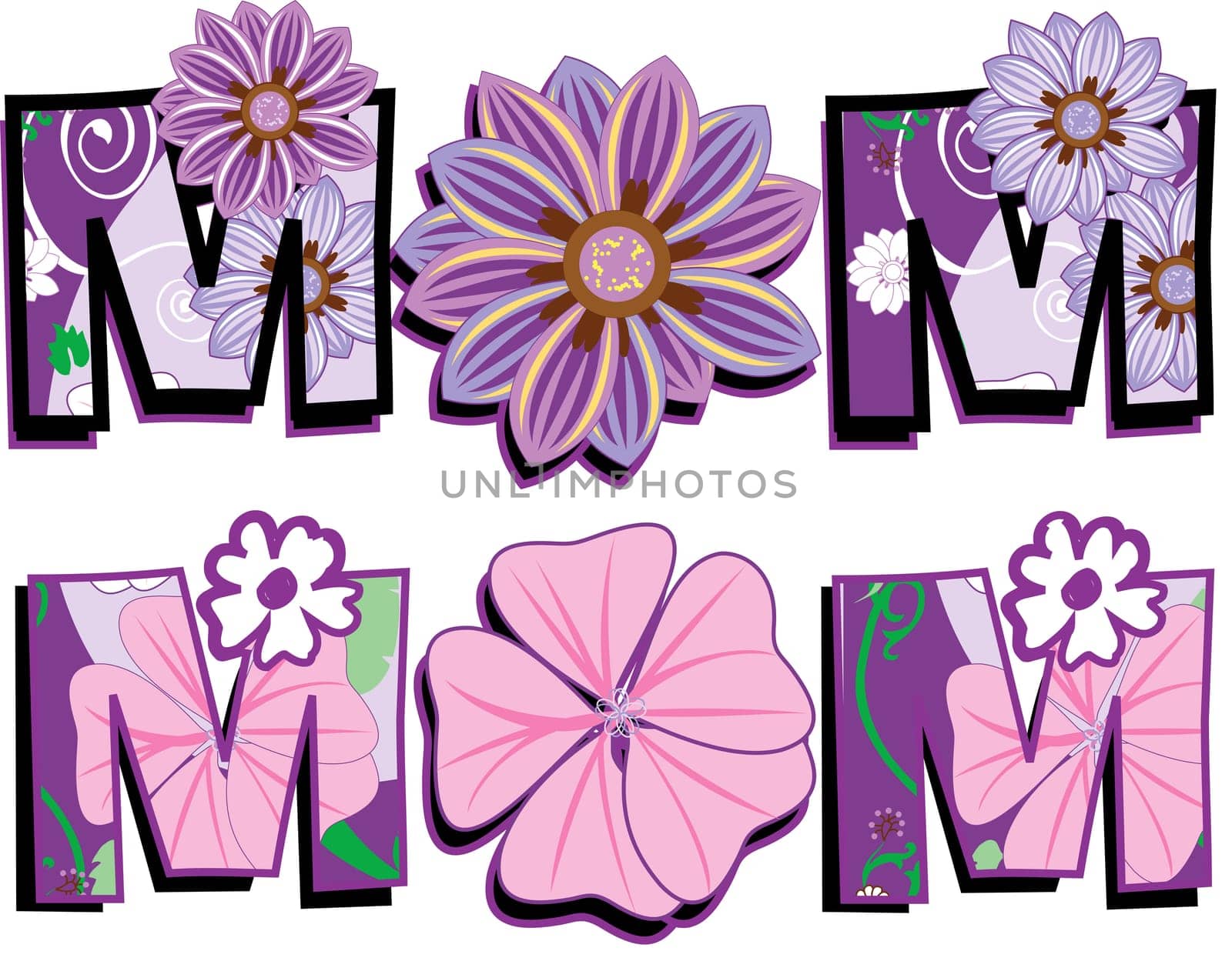 Vector Illustration of Mom Text 1 in two versions. I am also selling the Floral pattern seperately.