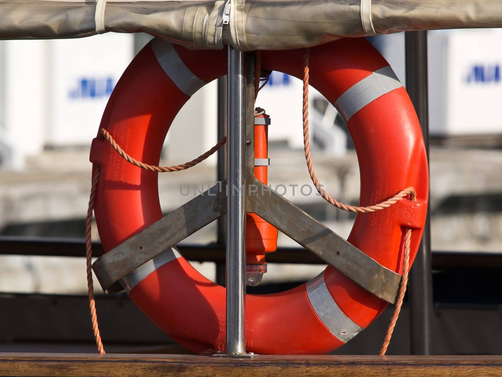 red safe belt on the boat