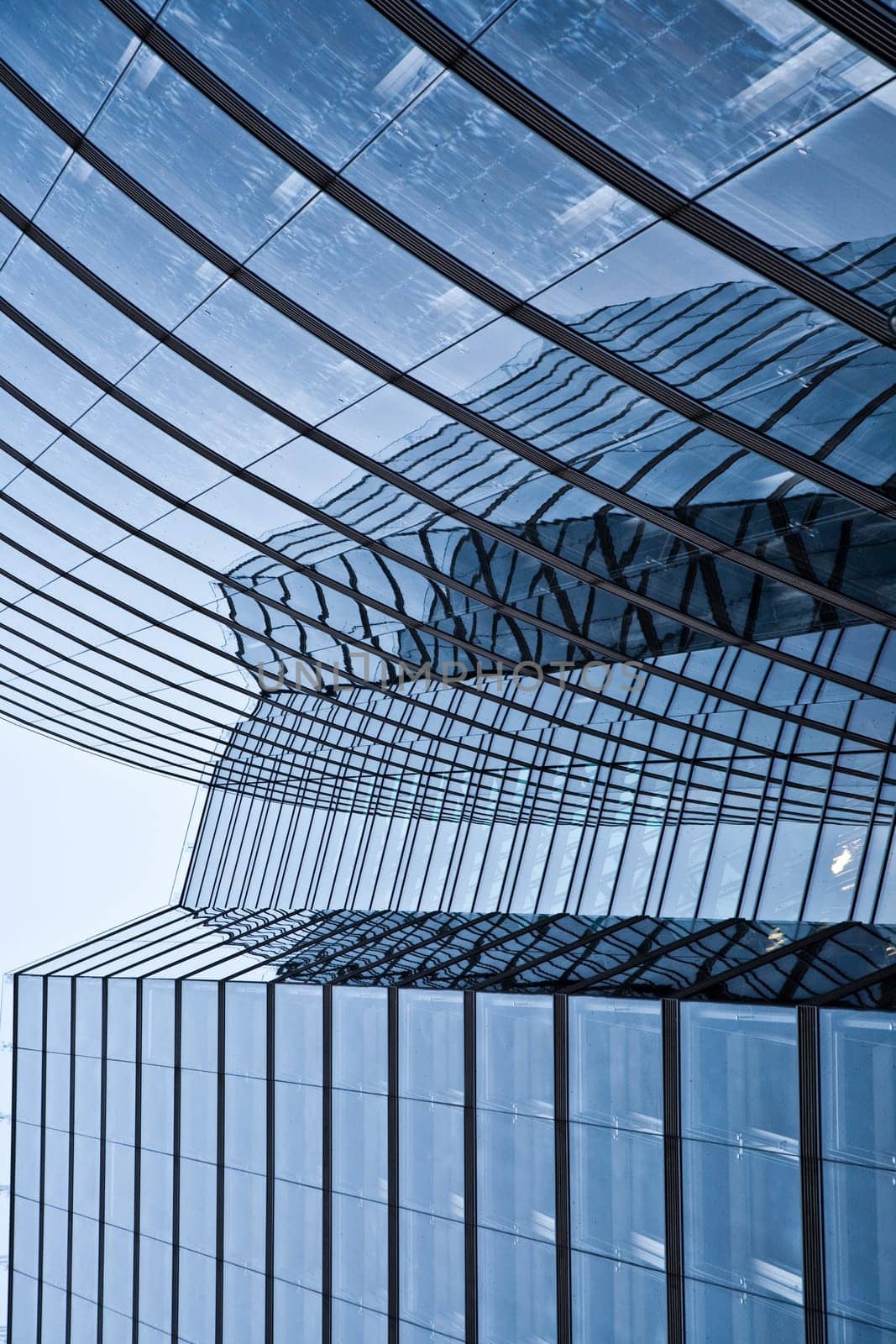 glas front of the Uniqa tower in vienna with sky