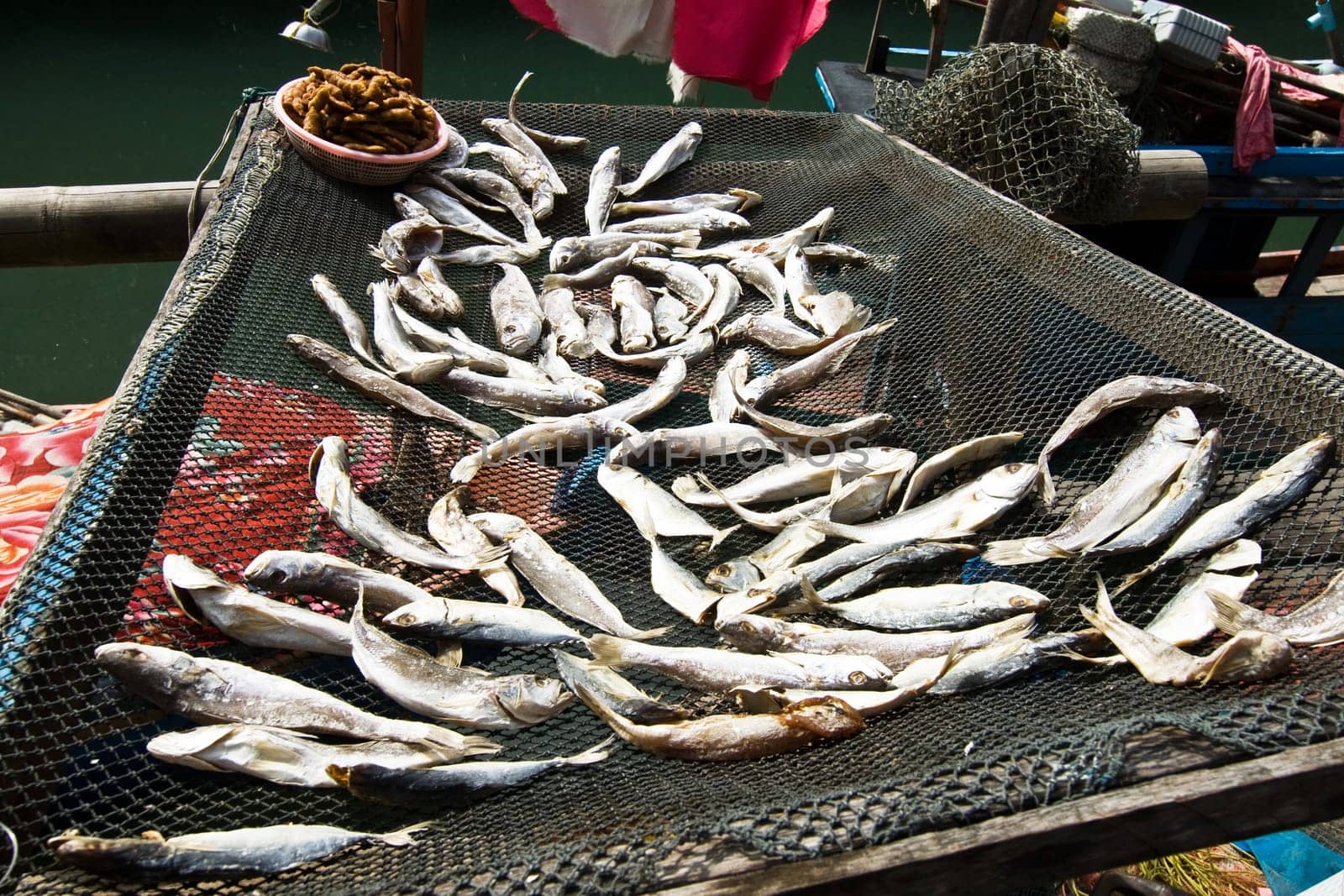 fish will be dried in a small fishermans village in Koh Chang, Thailand