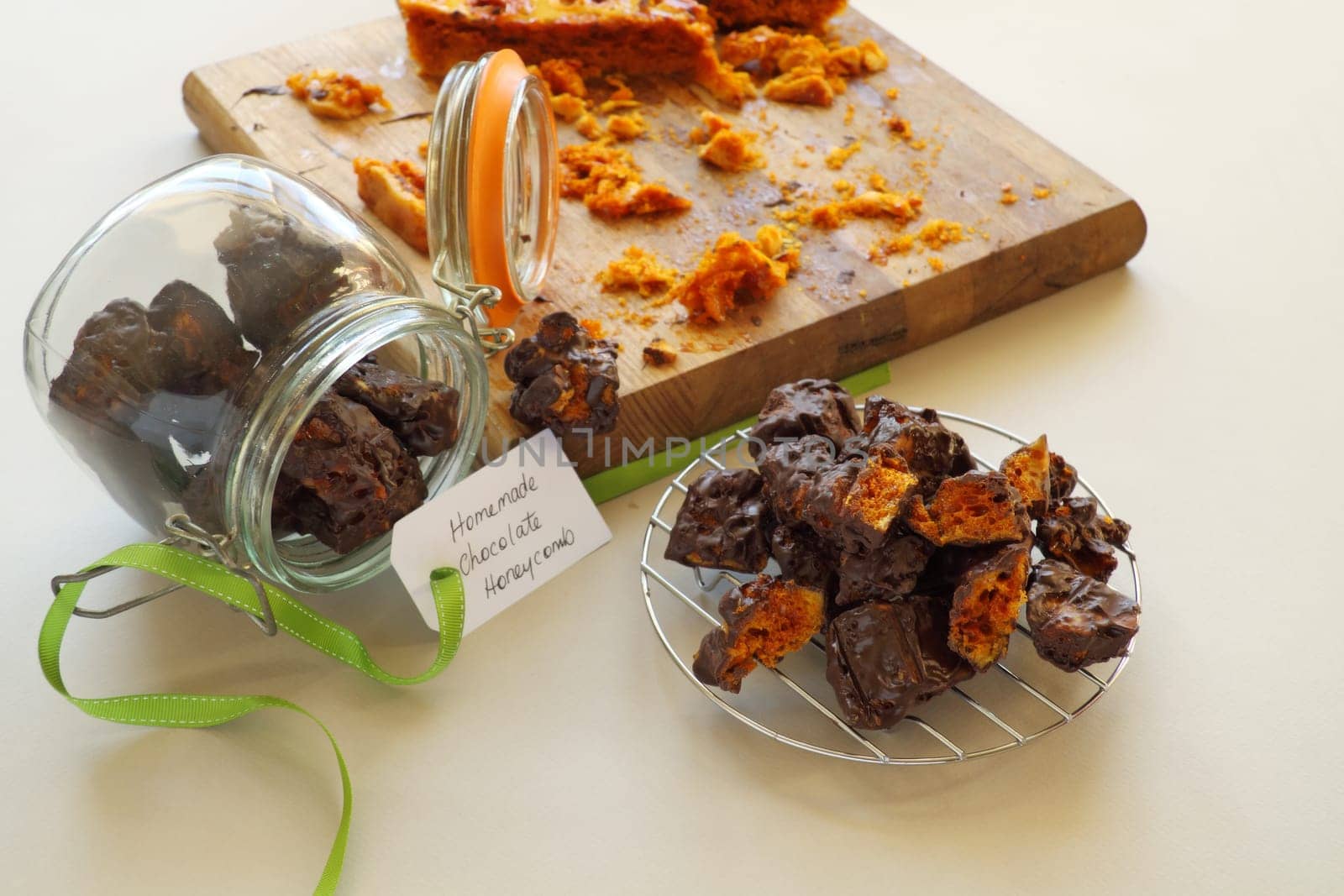 Decadent fresh baked sweet honeycomb dipped in dark chocolate.