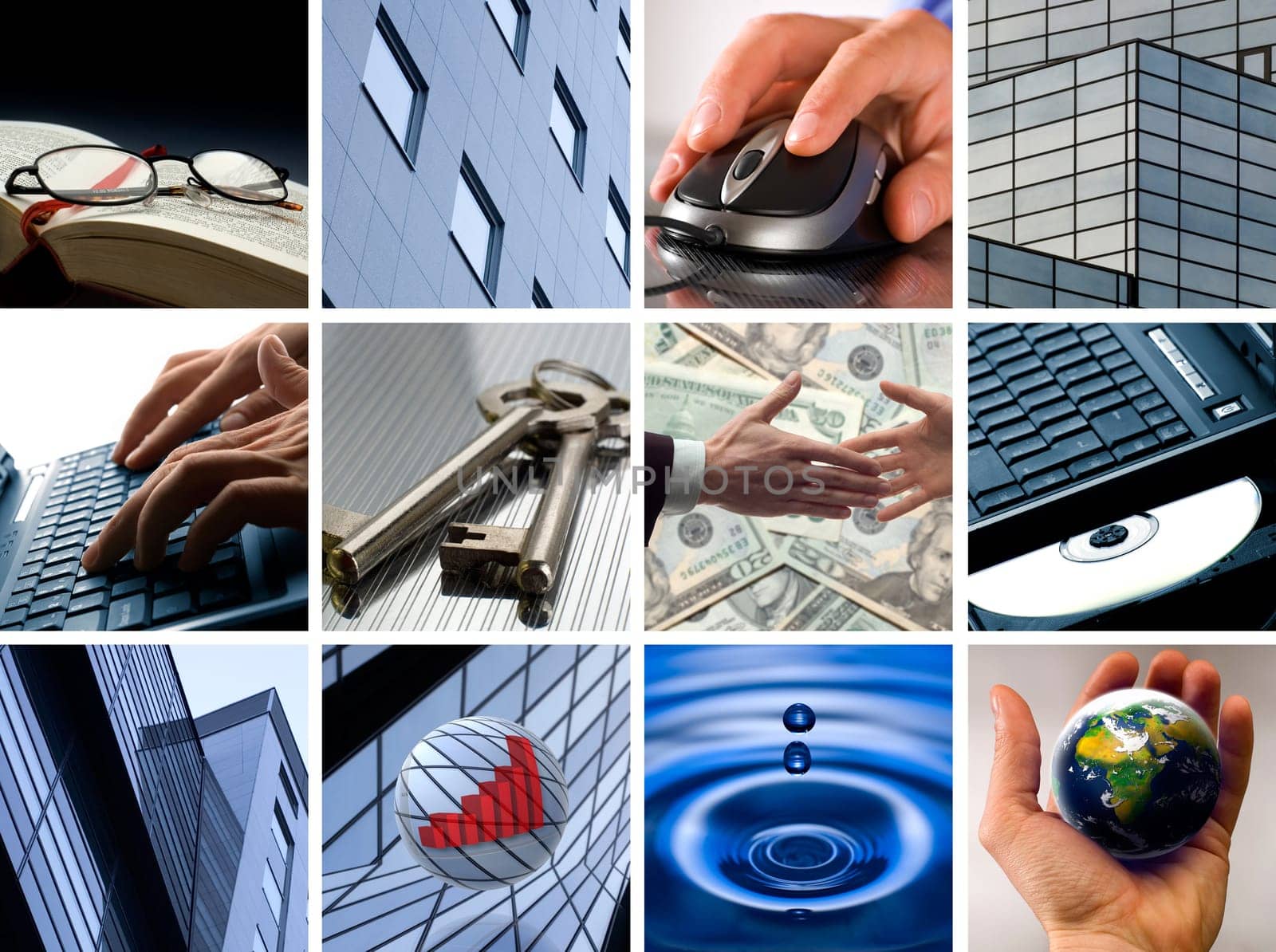 Conceptual image grid of business photos - from start to finish