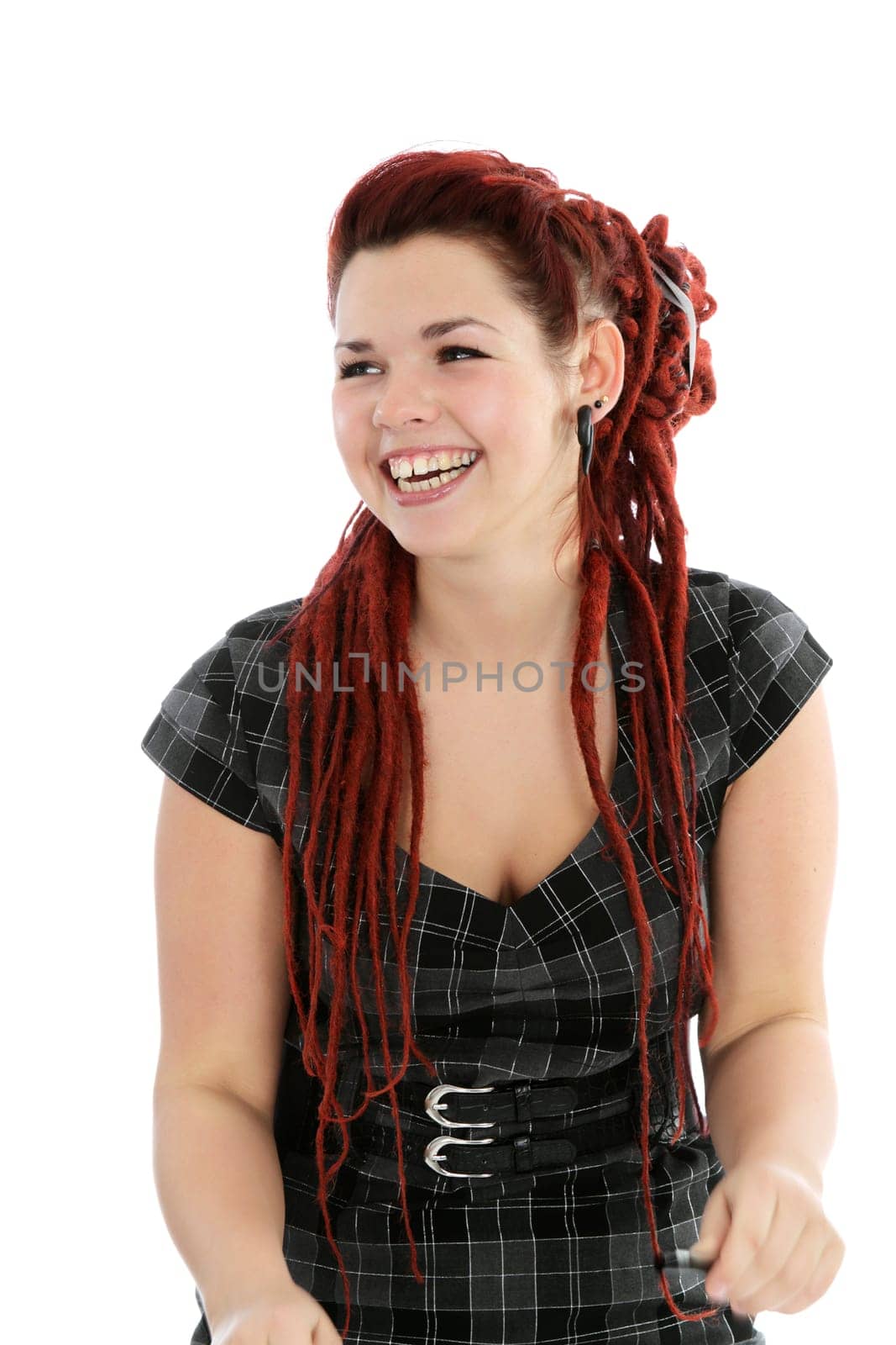 Modern beautiful young woman  isolated on white background