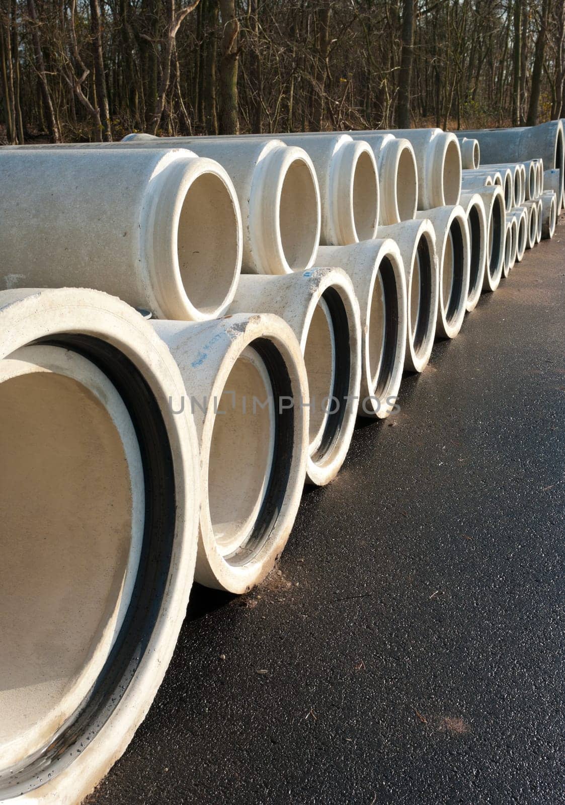 concrete drainage pipes on a newly built industrial area